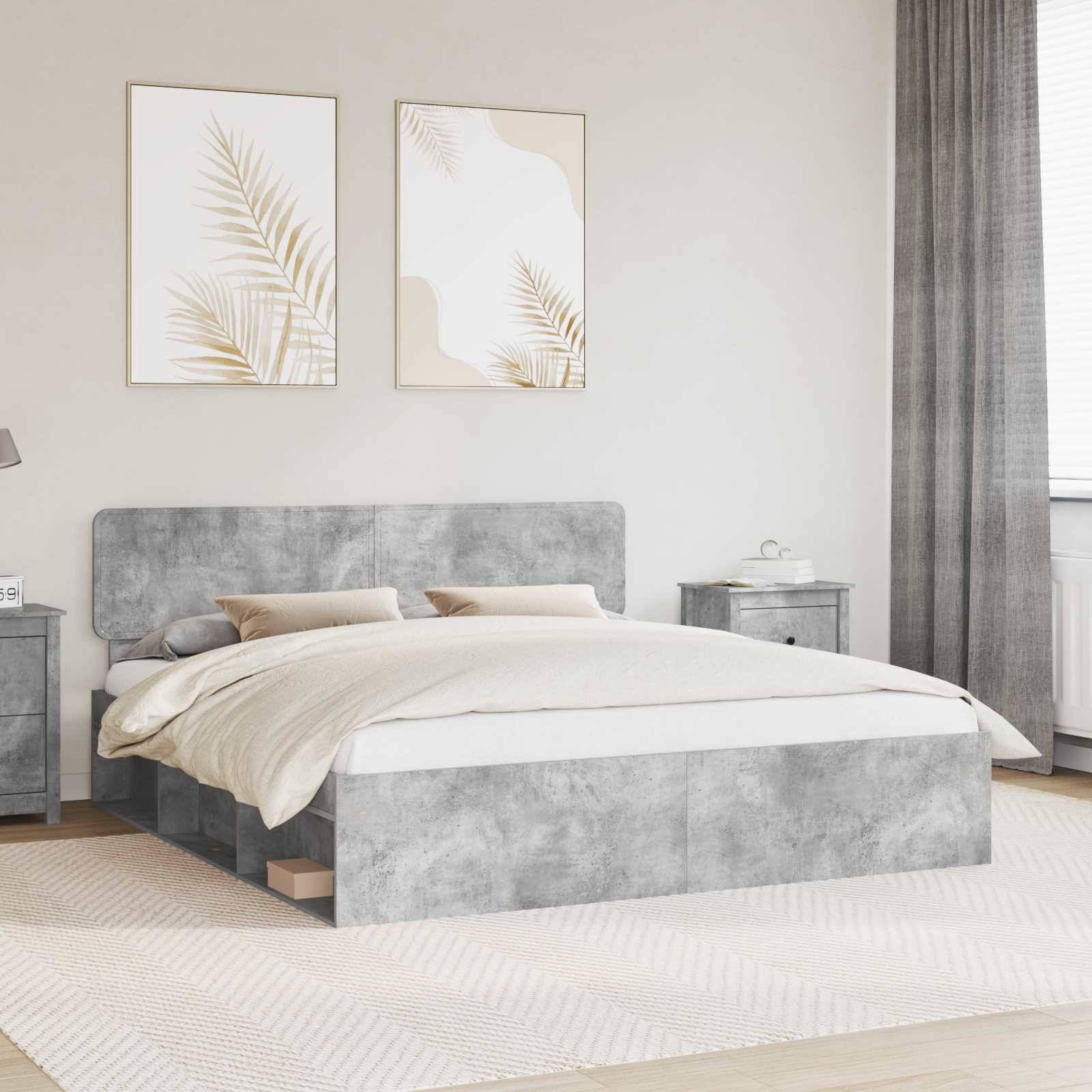 vidaXL Bettrahmen mit Kopfteil Beton 180 x 200 cm Massives Kiefernholz