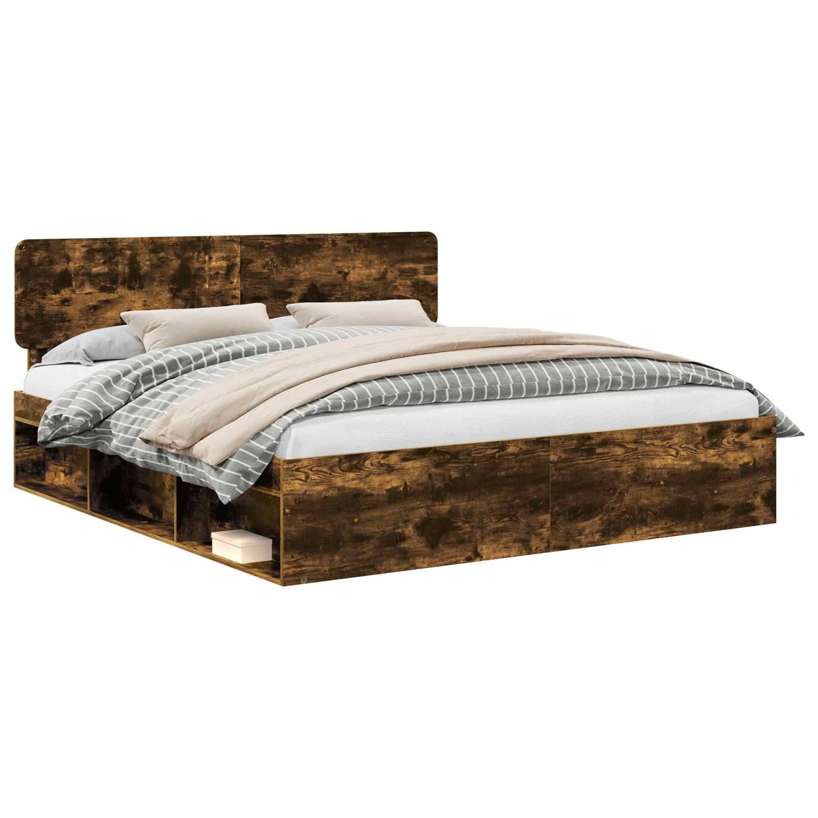 vidaXL Bettrahmen Geräucherte Eiche 200 x 200 cm Massives Kiefernholz