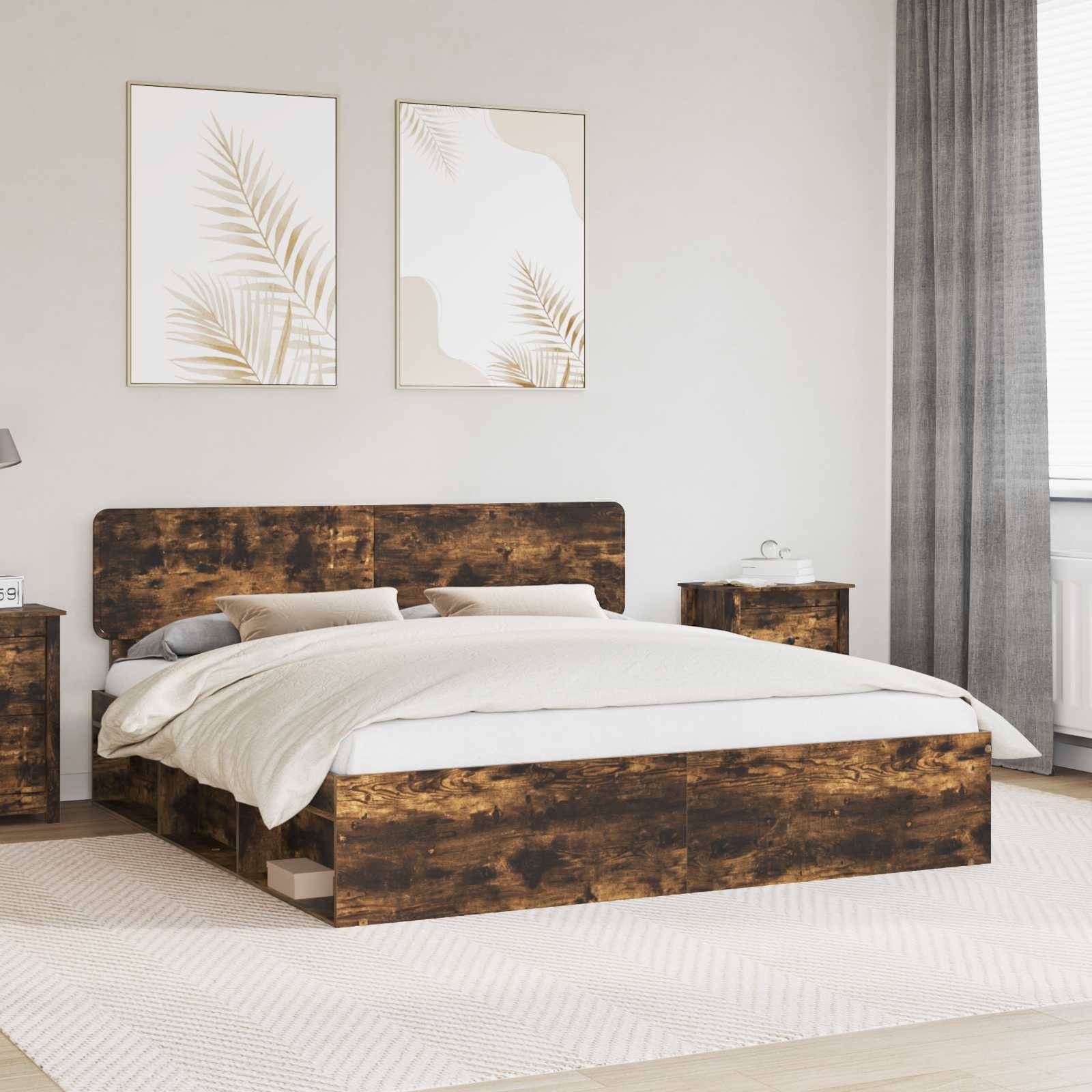 vidaXL Bettrahmen Geräucherte Eiche 200 x 200 cm Massives Kiefernholz