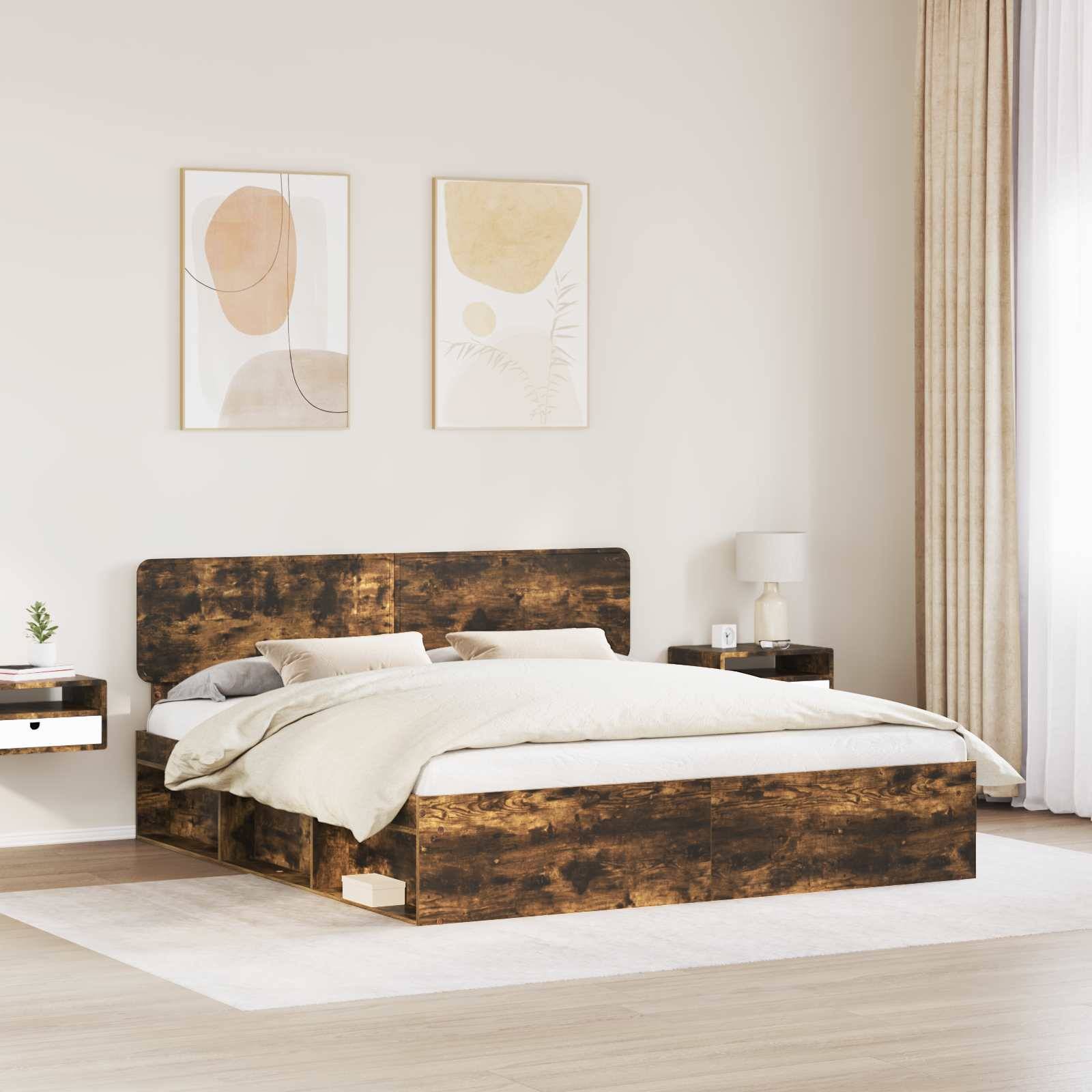 vidaXL Bettrahmen Geräucherte Eiche 200 x 200 cm Massives Kiefernholz