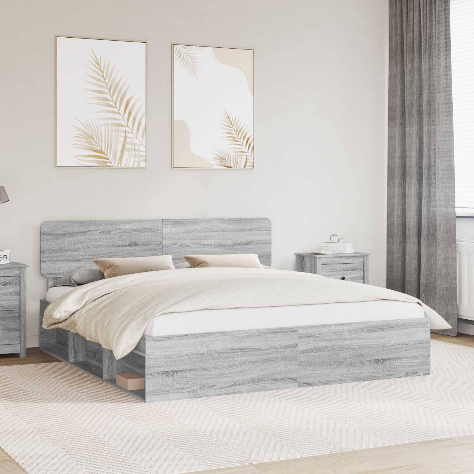 vidaXL Bettrahmen Graues Sonoma 180 x 200 cm Massives Kiefernholz