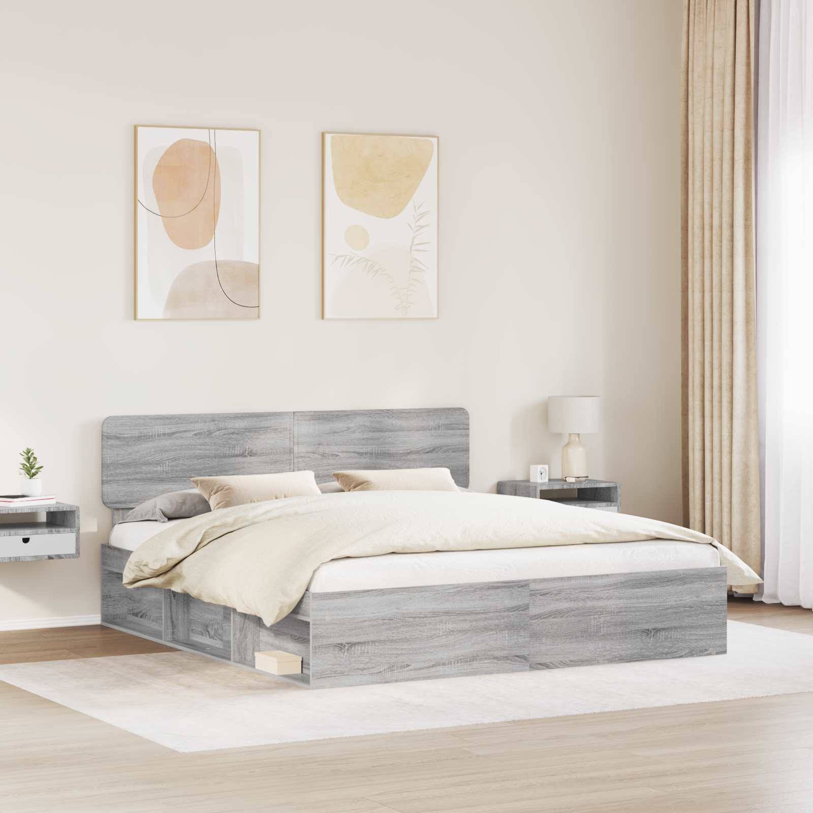 vidaXL Bettrahmen Graues Sonoma 180 x 200 cm Massives Kiefernholz