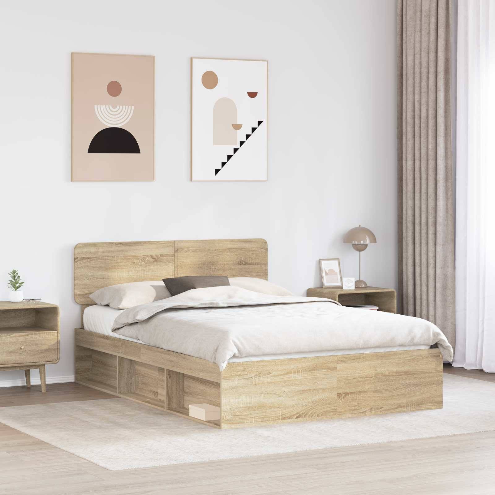 vidaXL Bettrahmen Sonoma-Eiche 150 x 200 cm Massives Kiefernholz