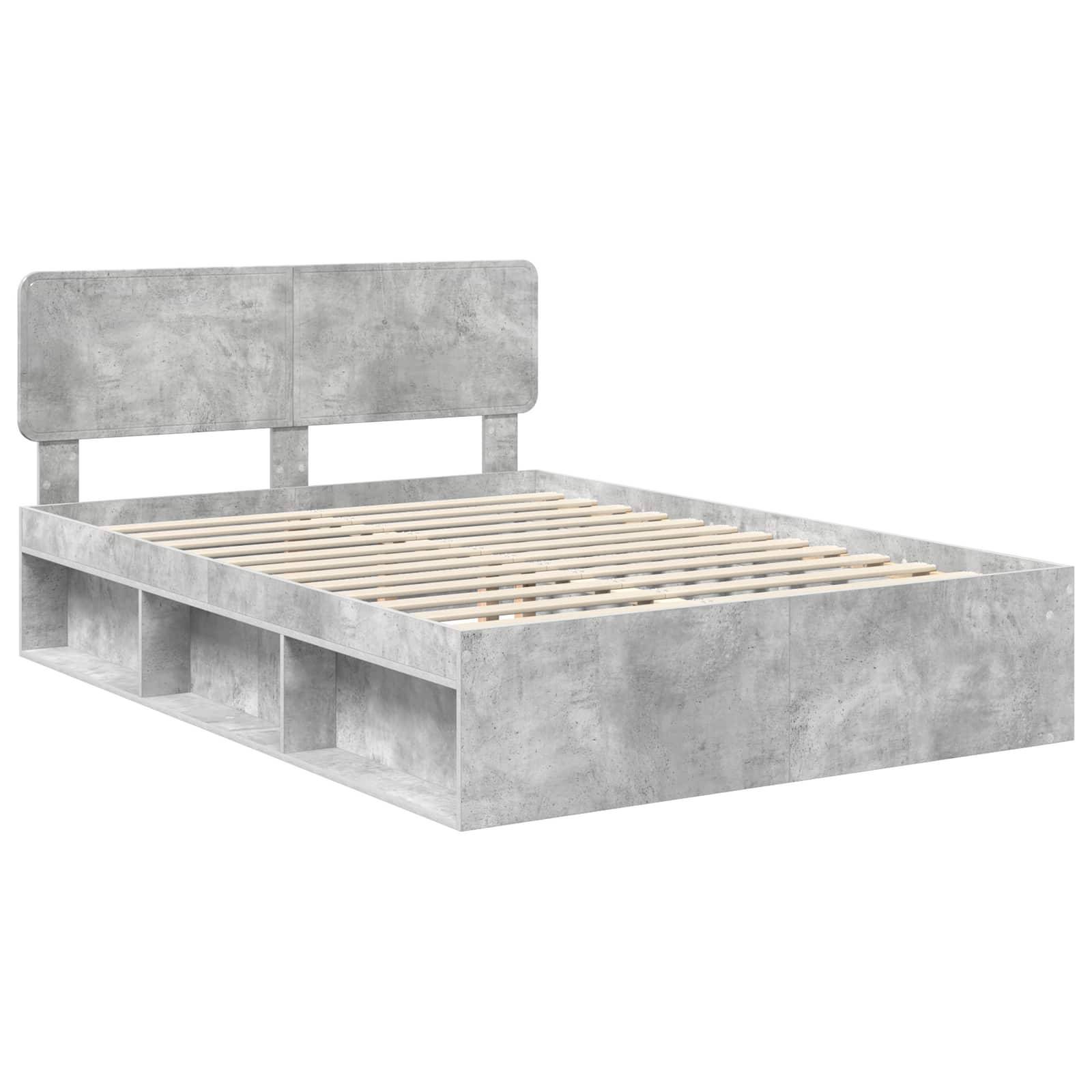 vidaXL Bettrahmen Beton Grau 150 x 200 cm Massives Kiefernholz