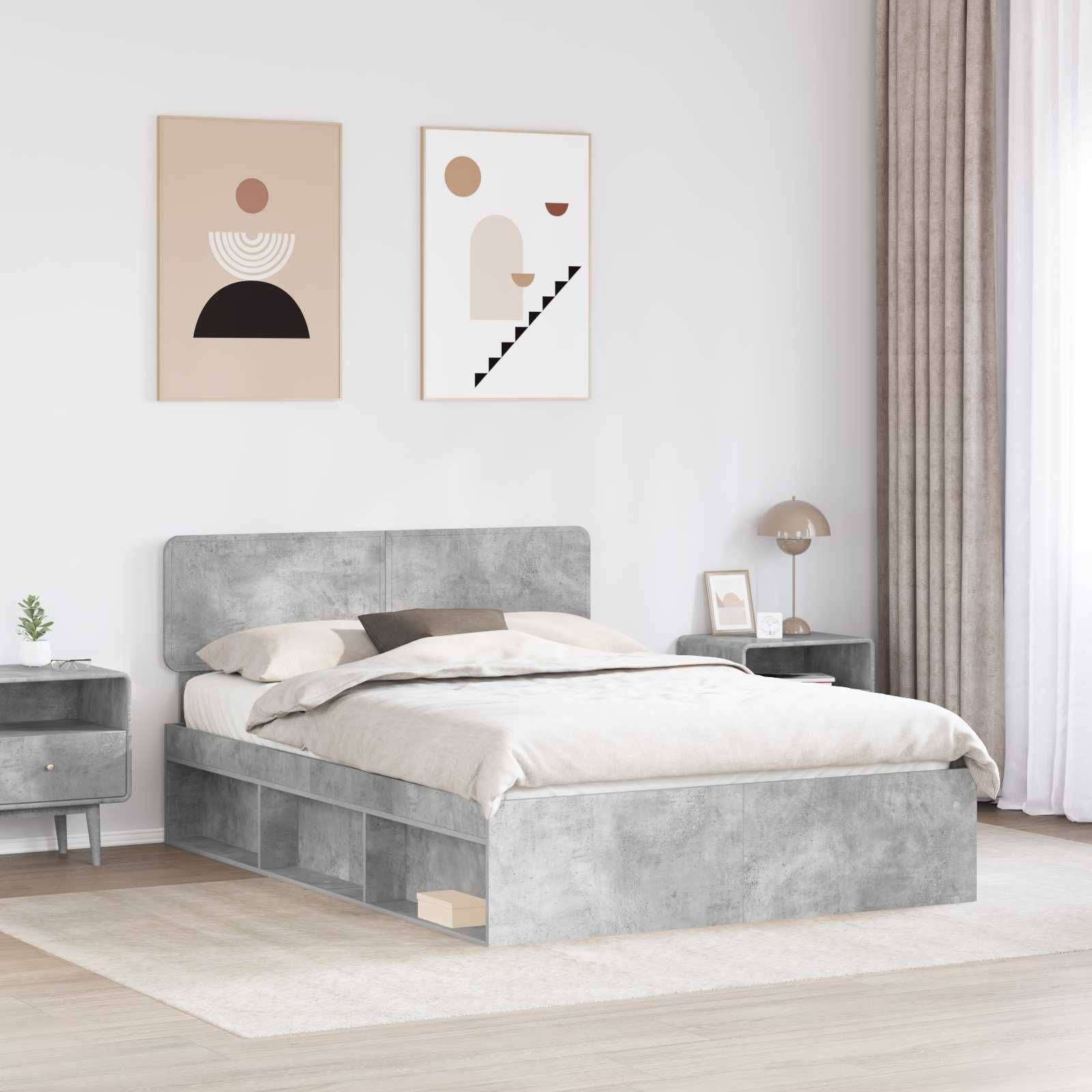 vidaXL Bettrahmen mit Kopfteil Beton 140 x 200 cm Massives Kiefernholz