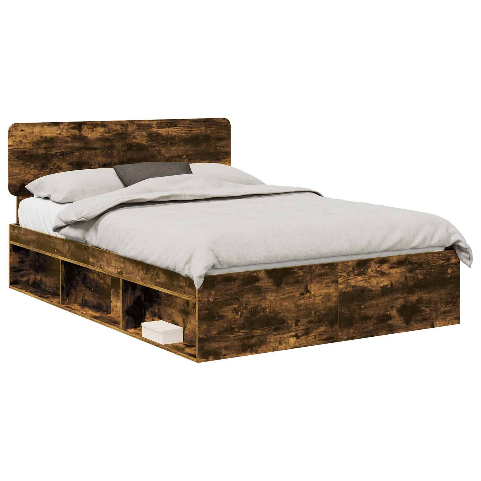 vidaXL Bettrahmen Geräucherte Eiche 140 x 190 cm Massives Kiefernholz