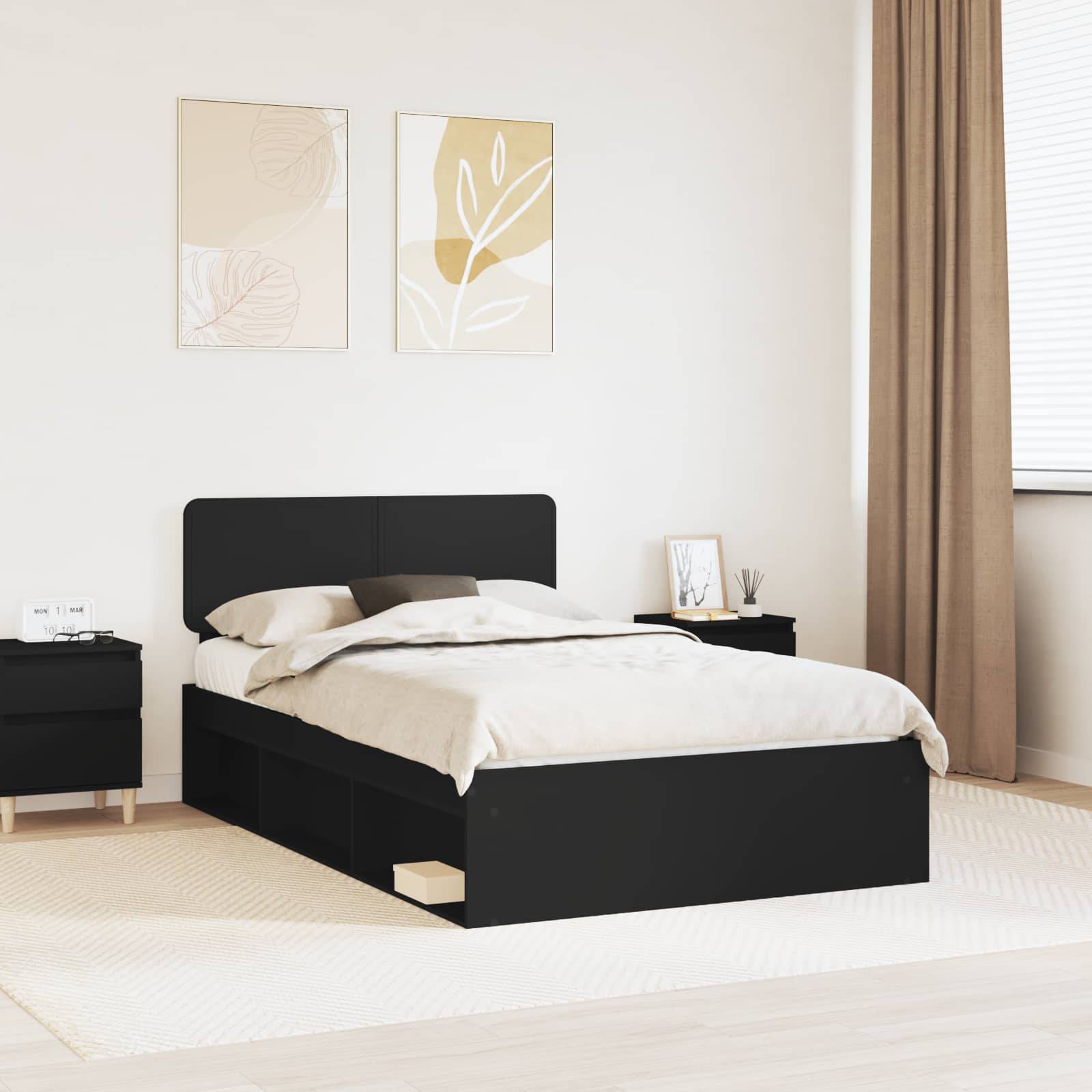 vidaXL Bettrahmen Schwarz 135 x 190 cm Massives Kiefernholz