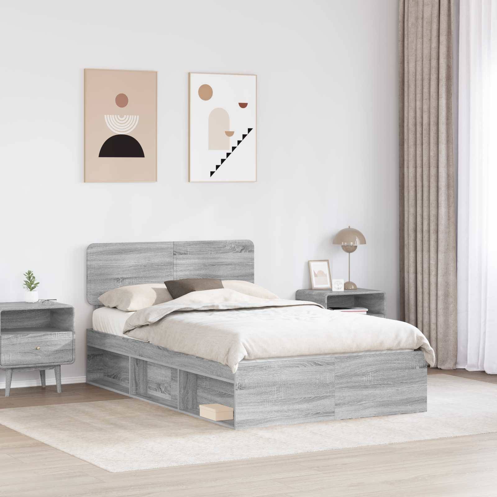 vidaXL Bettrahmen Graues Sonoma 120 x 190 cm Massives Kiefernholz