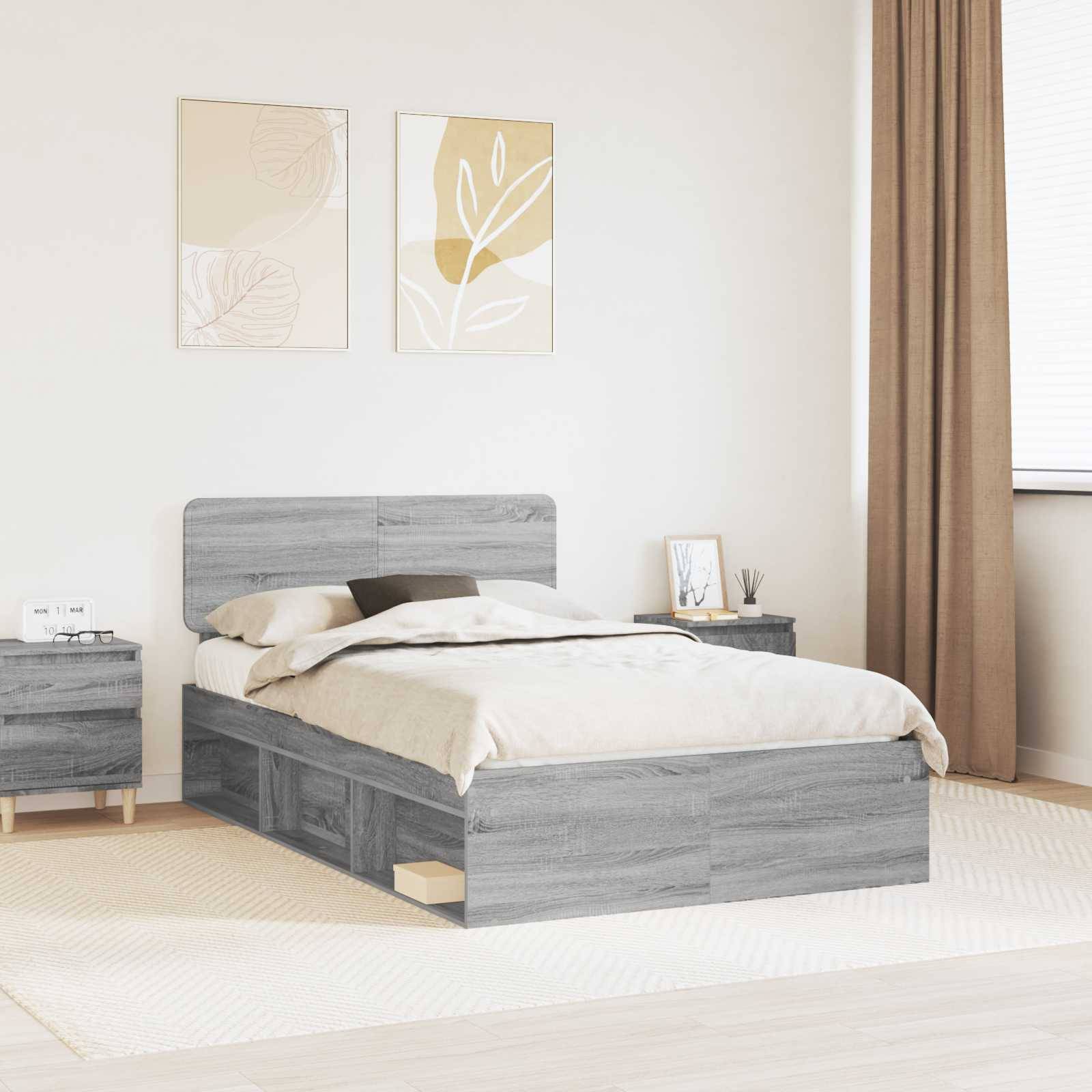vidaXL Bettrahmen Graues Sonoma 135 x 190 cm Massives Kiefernholz