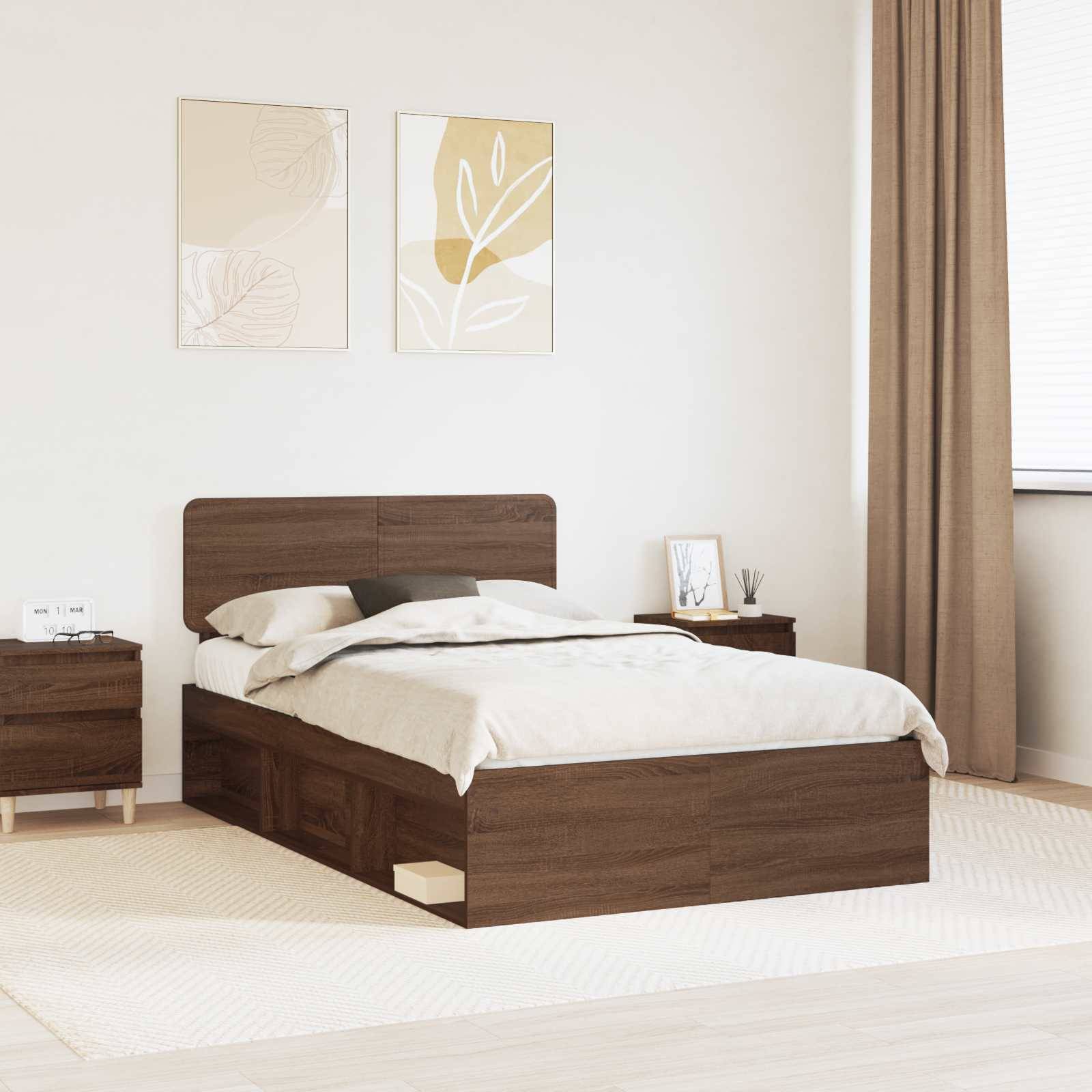 vidaXL Bettrahmen Braun Eichen-Optik 120 x 200 cm Massives Kiefernholz