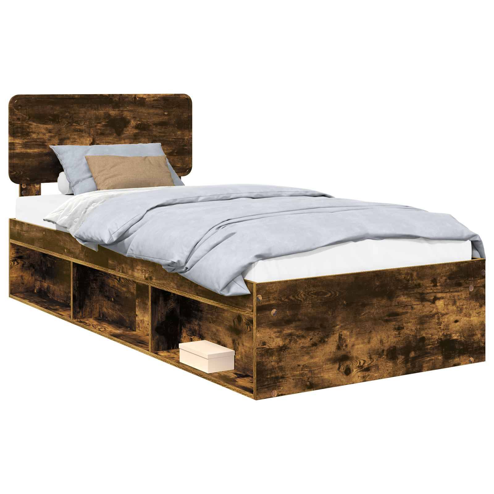 vidaXL Bettrahmen Geräucherte Eiche 90 x 190 cm Massives Kiefernholz