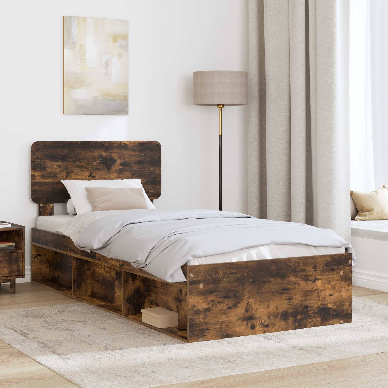 vidaXL Bettrahmen Geräucherte Eiche 90 x 200 cm Massives Kiefernholz