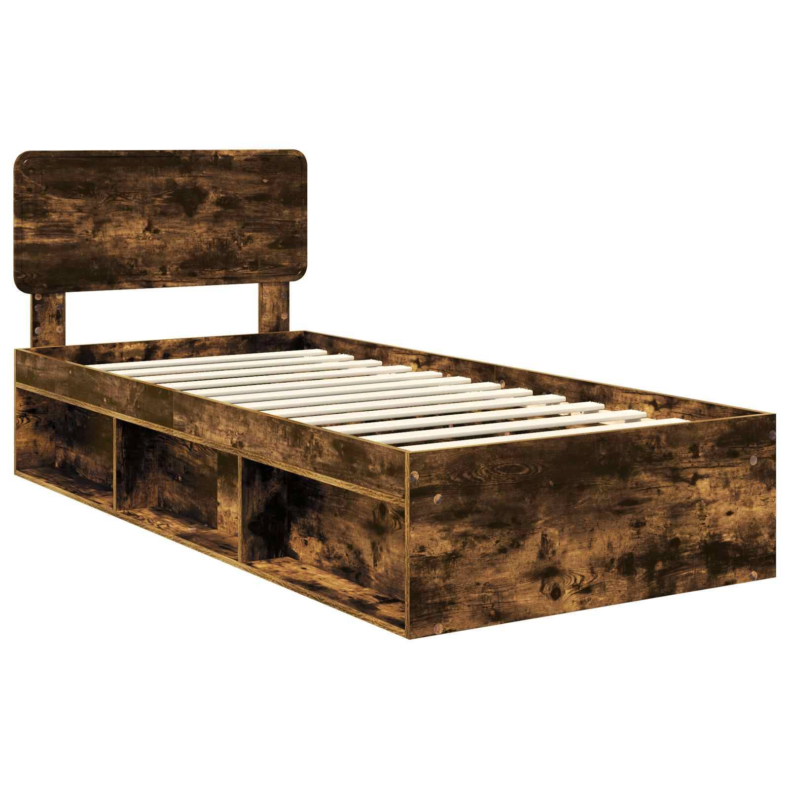vidaXL Bettrahmen Geräucherte Eiche 90 x 190 cm Massives Kiefernholz