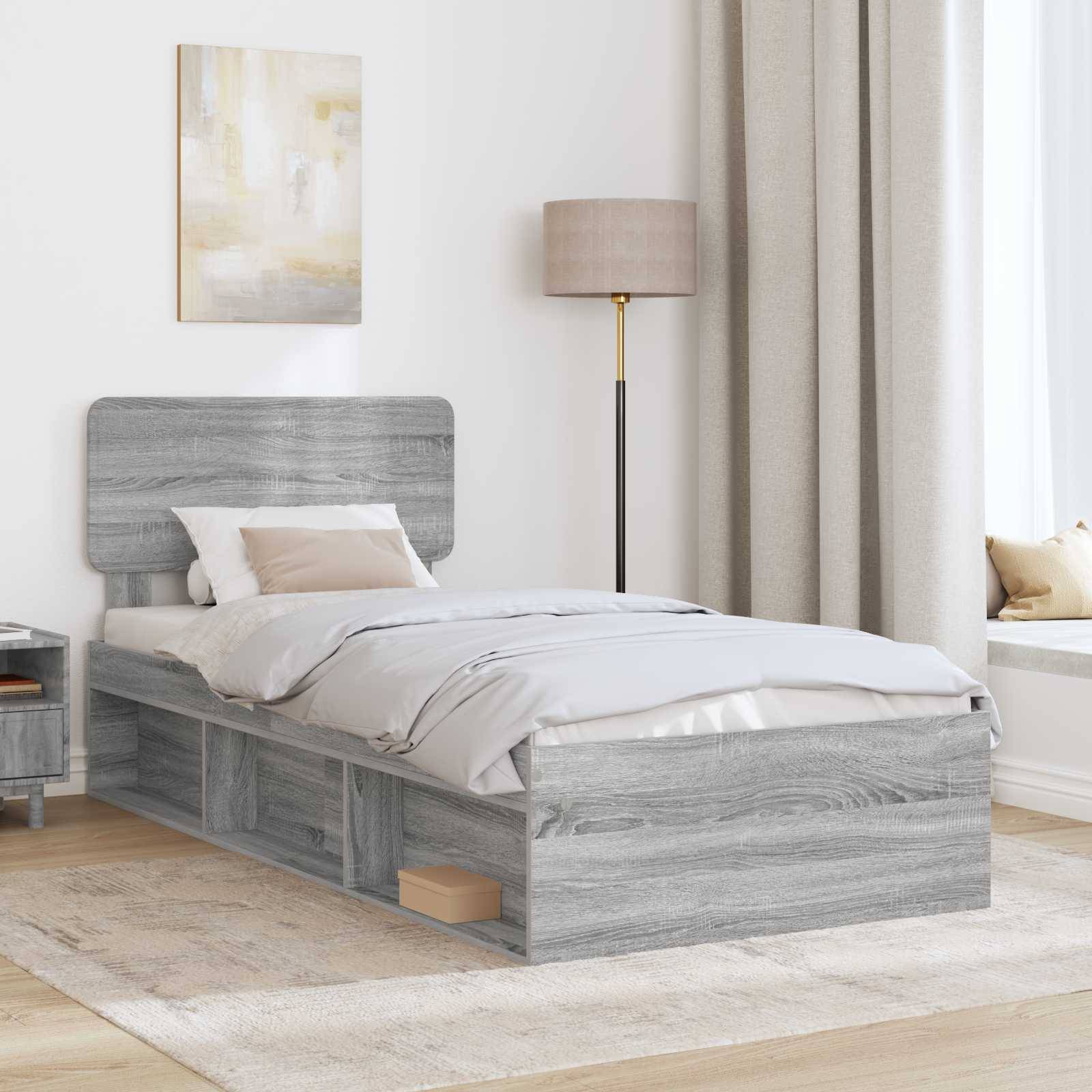 vidaXL Bettrahmen Graues Sonoma 75 x 190 cm Massives Kiefernholz