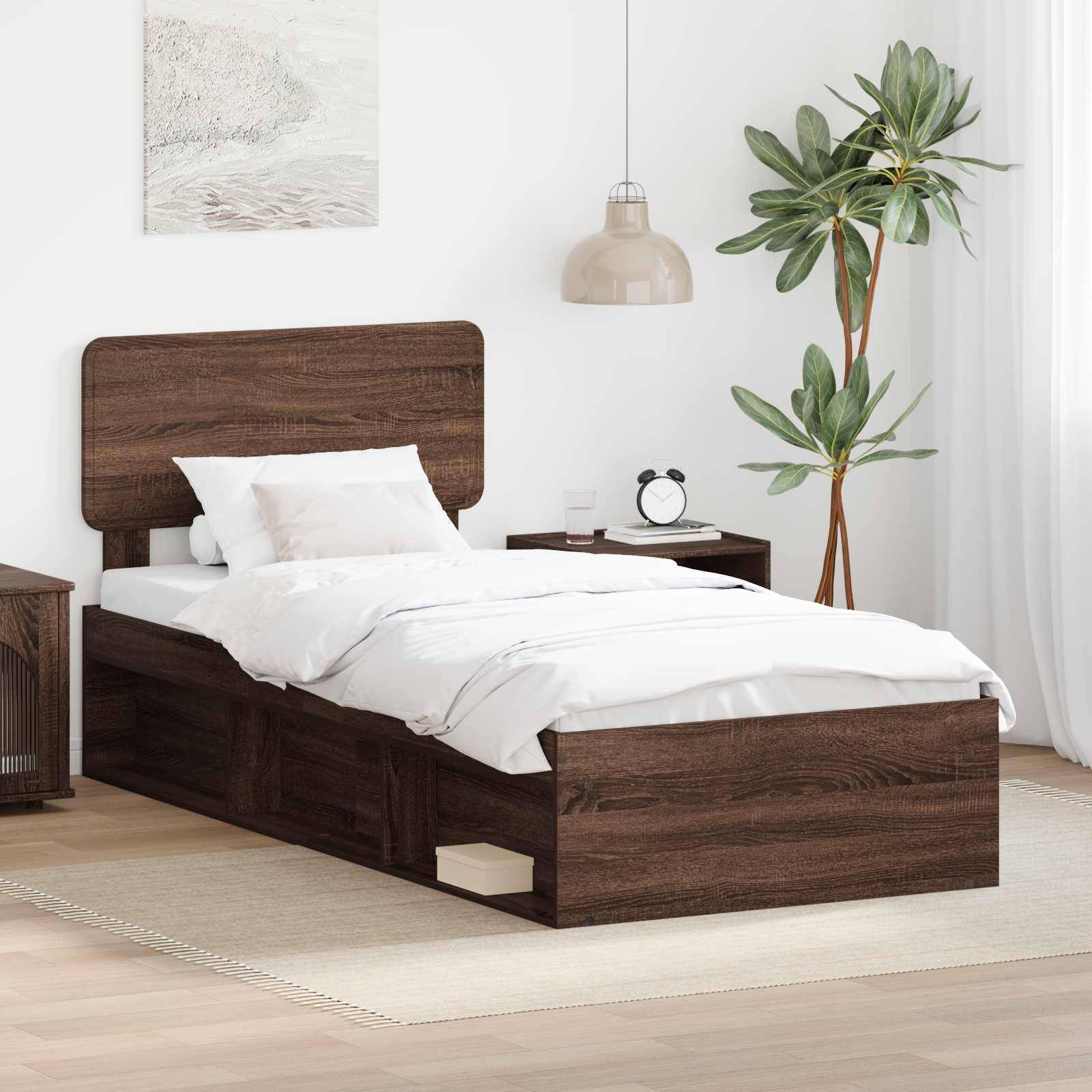 vidaXL Bettrahmen Braun Eichen-Optik 100 x 200 cm Massives Kiefernholz