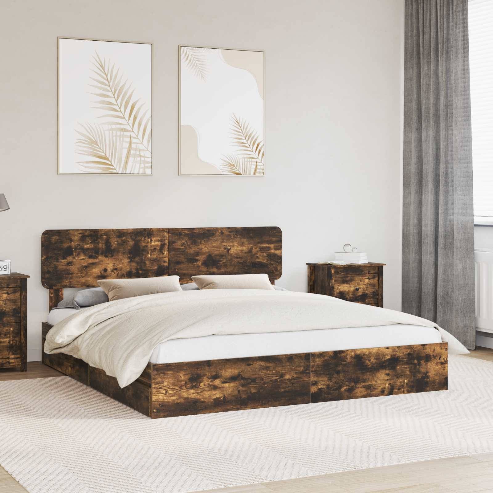 vidaXL Aufbewahrungsbett Geräucherte Eiche 180 x 200 cm Holzwerkstoff
