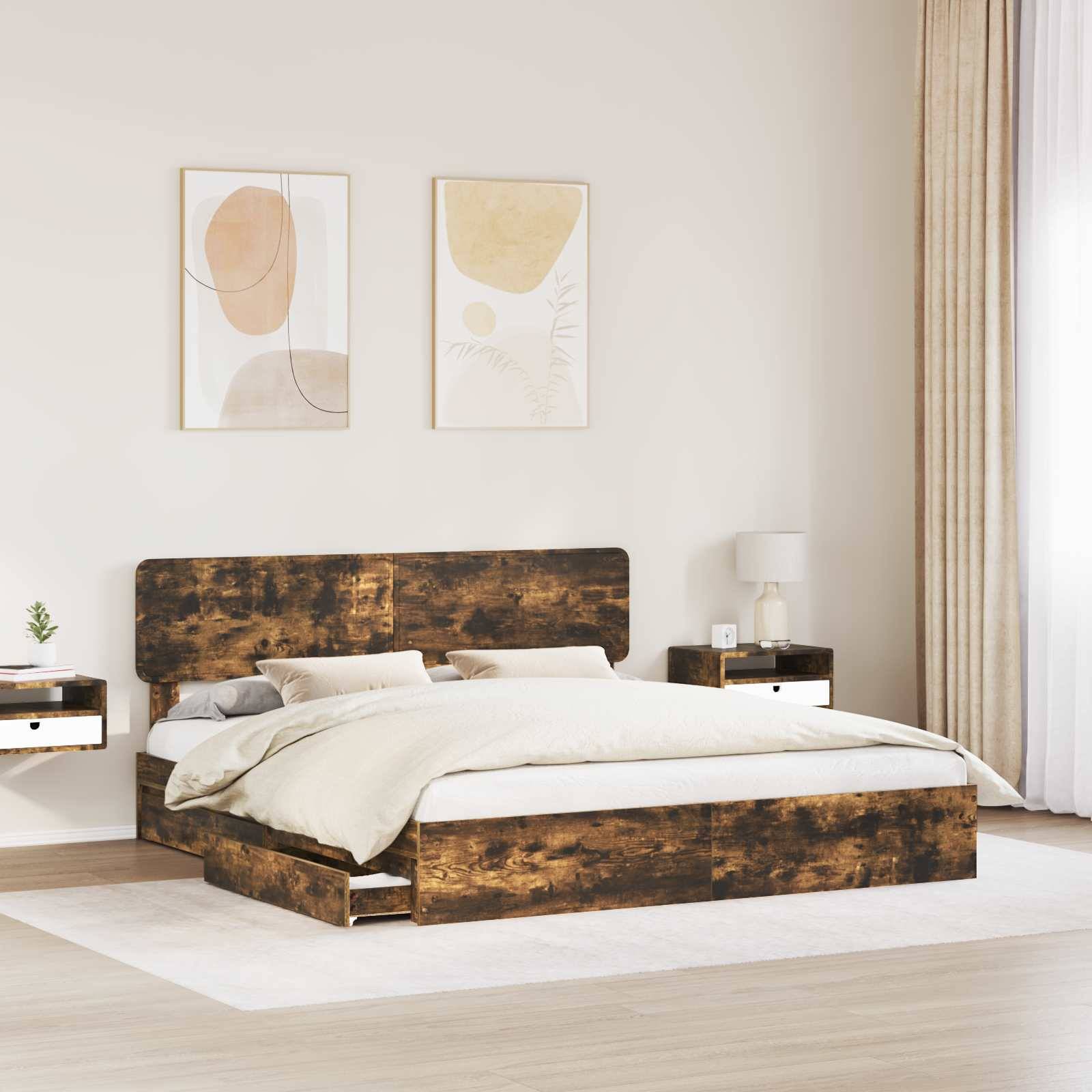 vidaXL Aufbewahrungsbett Geräucherte Eiche 180 x 200 cm Holzwerkstoff