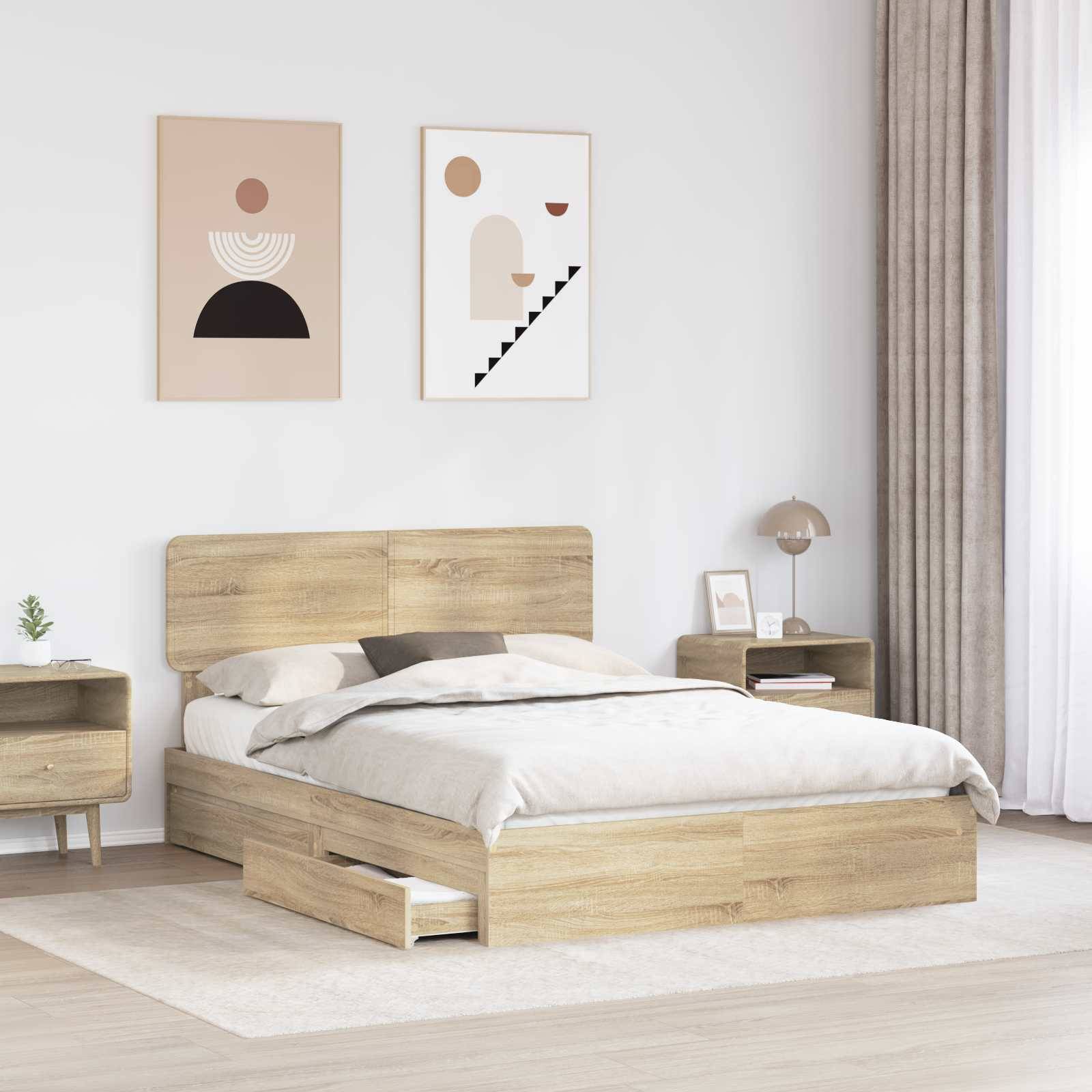 vidaXL Aufbewahrungsbett Sonoma-Eiche 140 x 200 cm Holzwerkstoff