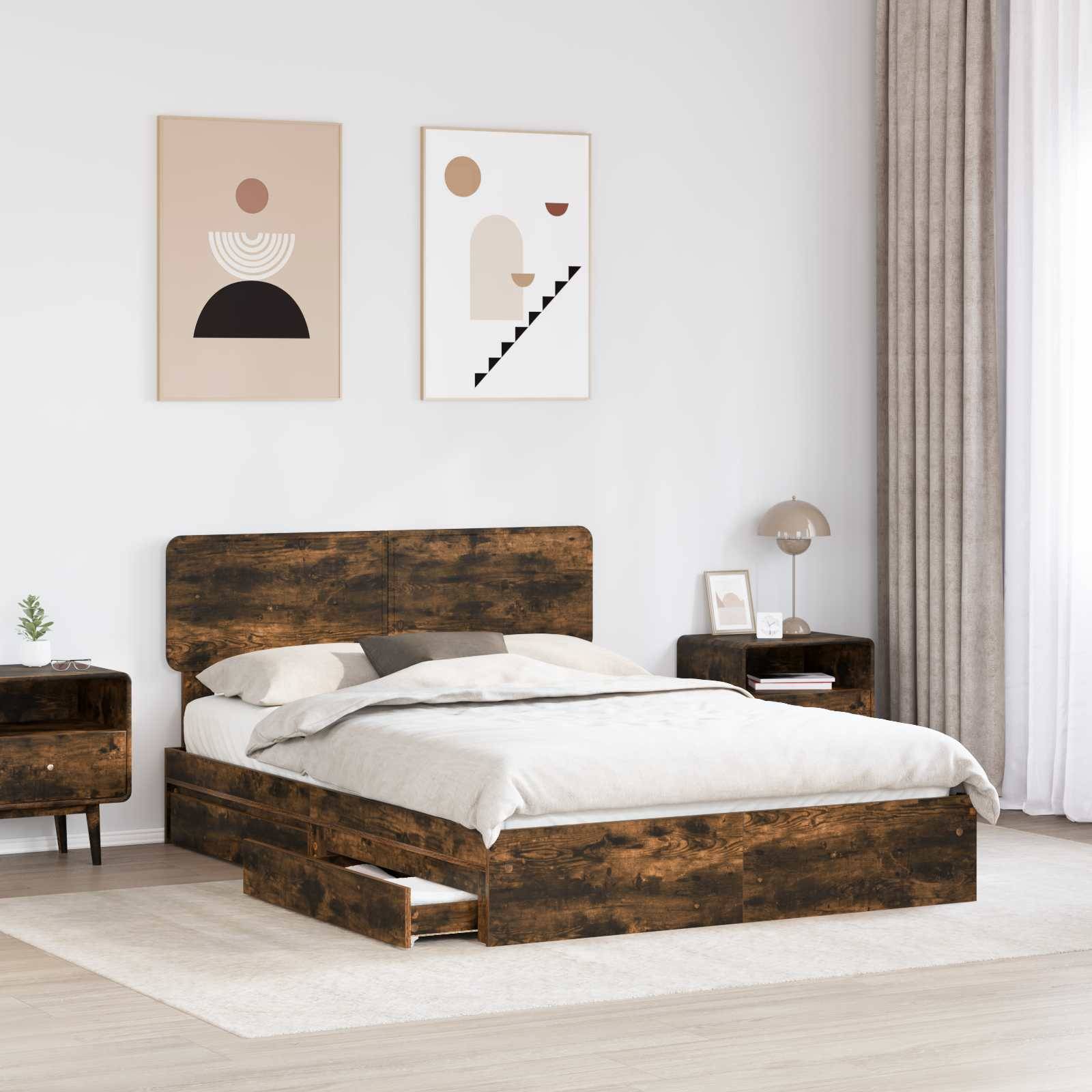 vidaXL Aufbewahrungsbett Geräucherte Eiche 160 x 200 cm Holzwerkstoff