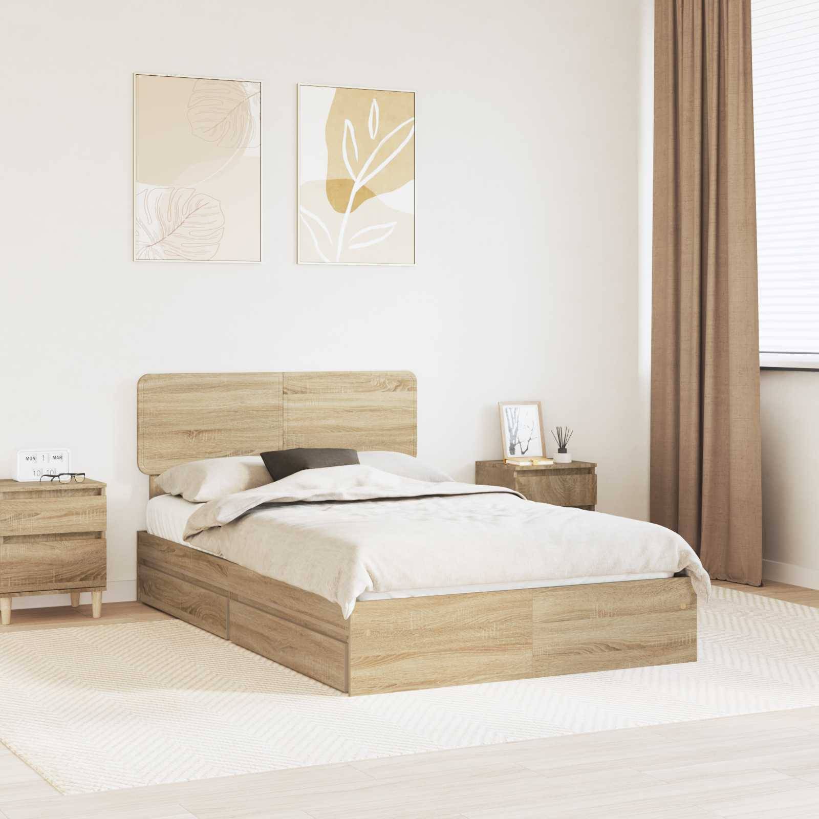 vidaXL Aufbewahrungsbett Sonoma-Eiche 135 x 190 cm Holzwerkstoff