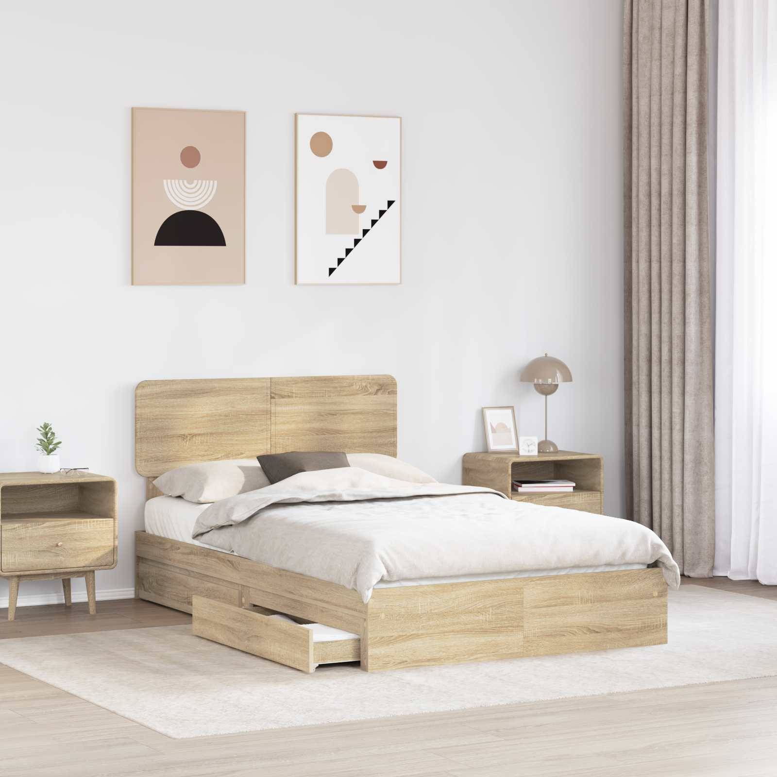 vidaXL Aufbewahrungsbett Sonoma-Eiche 135 x 190 cm Holzwerkstoff