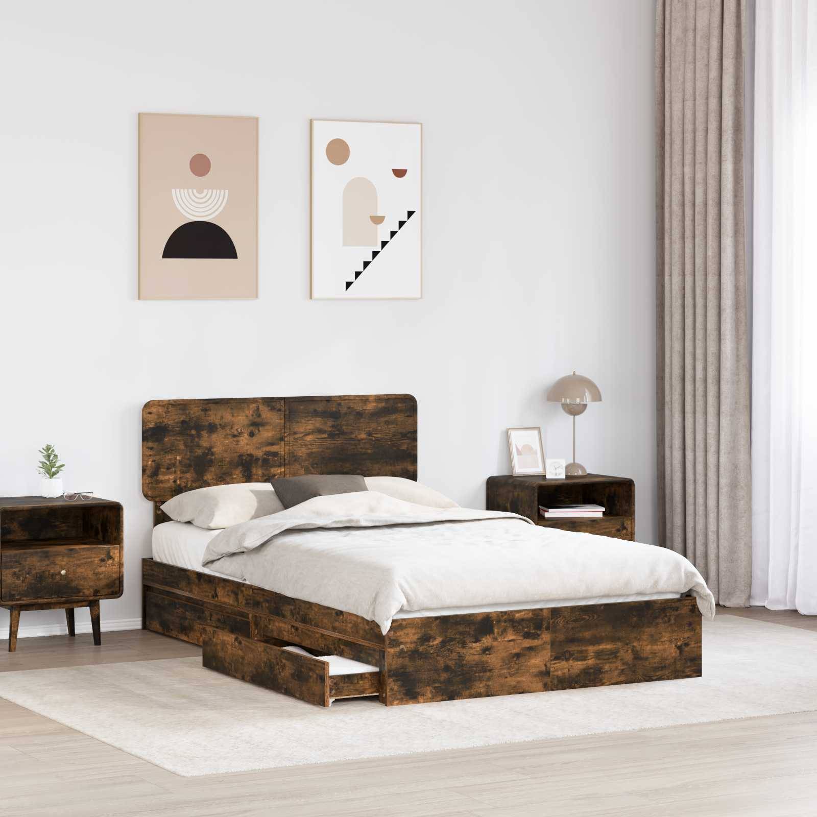 vidaXL Aufbewahrungsbett Geräucherte Eiche 135 x 190 cm Holzwerkstoff