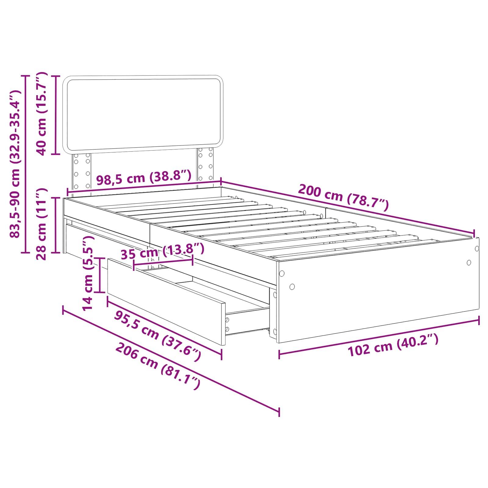 vidaXL Aufbewahrungsbett Sonoma-Eiche 100 x 200 cm Holzwerkstoff