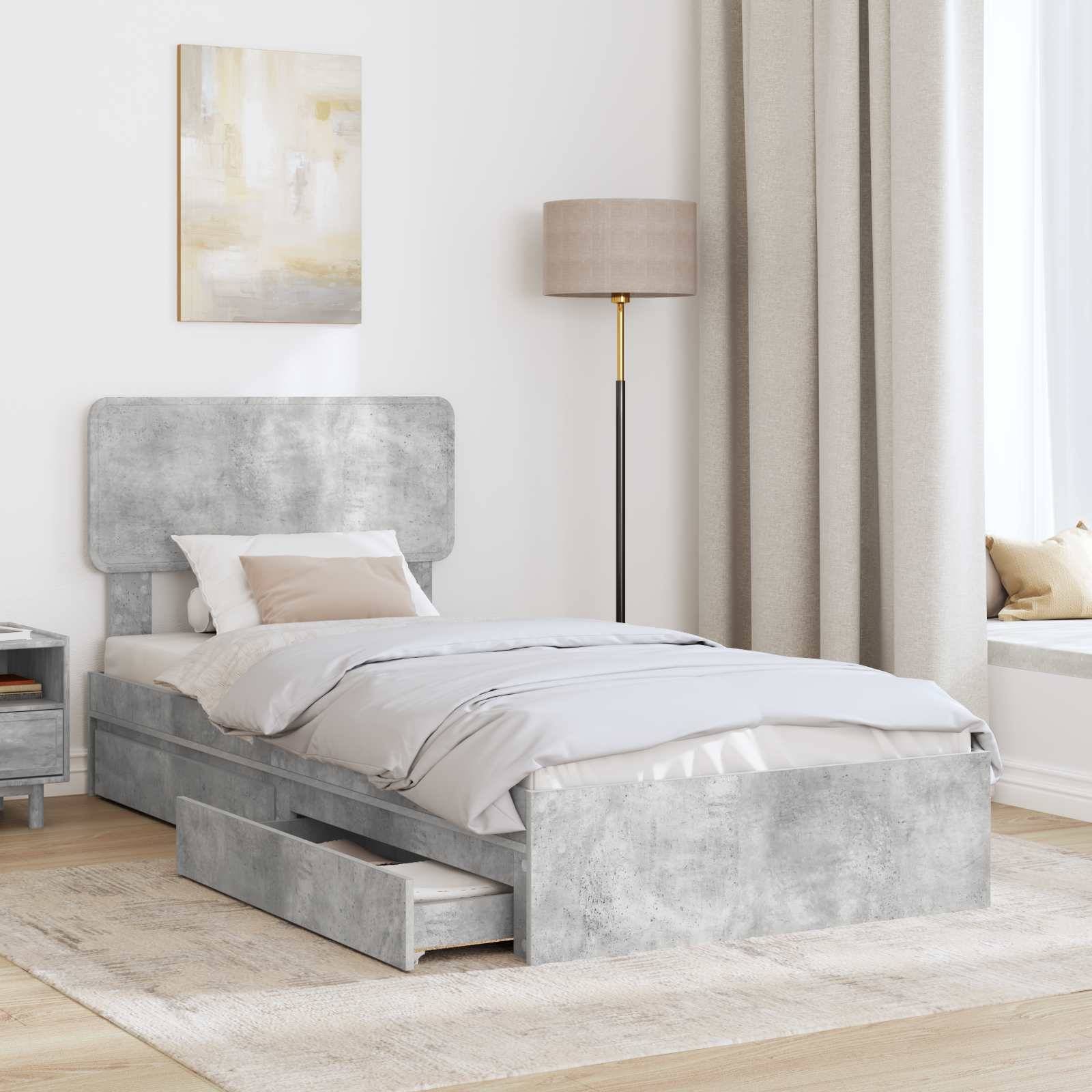 vidaXL Aufbewahrungsbett Beton Grau 90 x 190 cm Holzwerkstoff