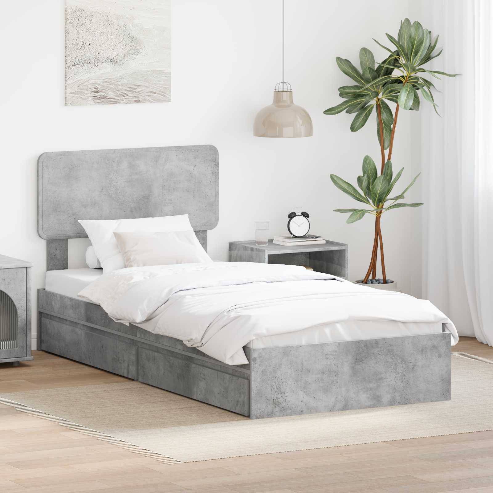 vidaXL Aufbewahrungsbett Beton Grau 90 x 190 cm Holzwerkstoff