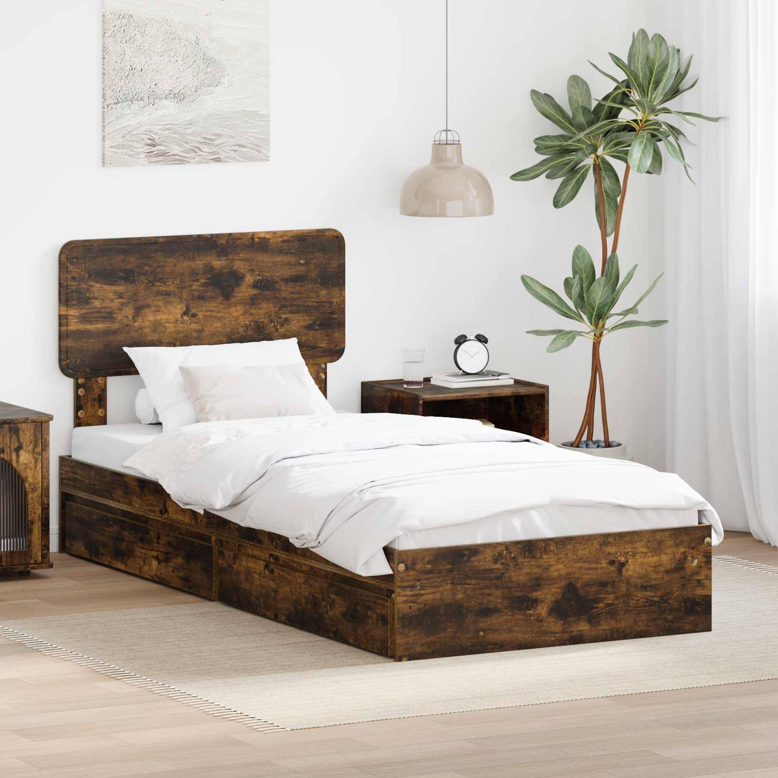 vidaXL Aufbewahrungsbett Geräucherte Eiche 100 x 200 cm Holzwerkstoff