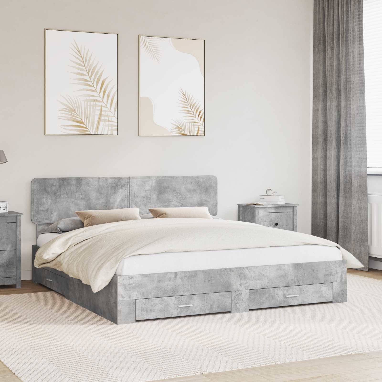 vidaXL Bettrahmen mit Kopfteil Beton Grau 180 x 200 cm Holzwerkstoff