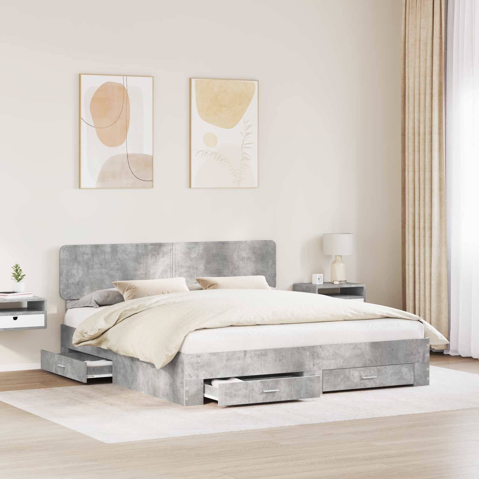vidaXL Bettrahmen mit Kopfteil Beton Grau 200 x 200 cm Holzwerkstoff
