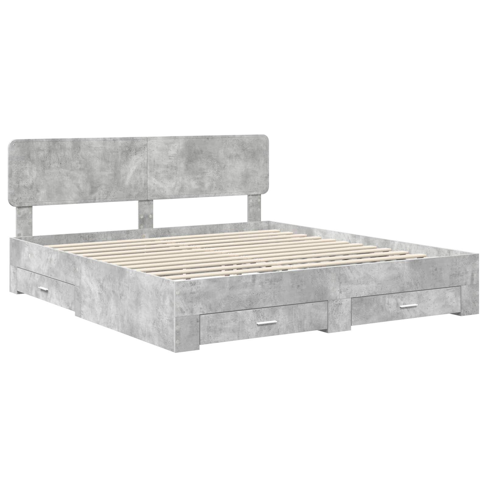 vidaXL Bettrahmen mit Kopfteil Beton Grau 200 x 200 cm Holzwerkstoff