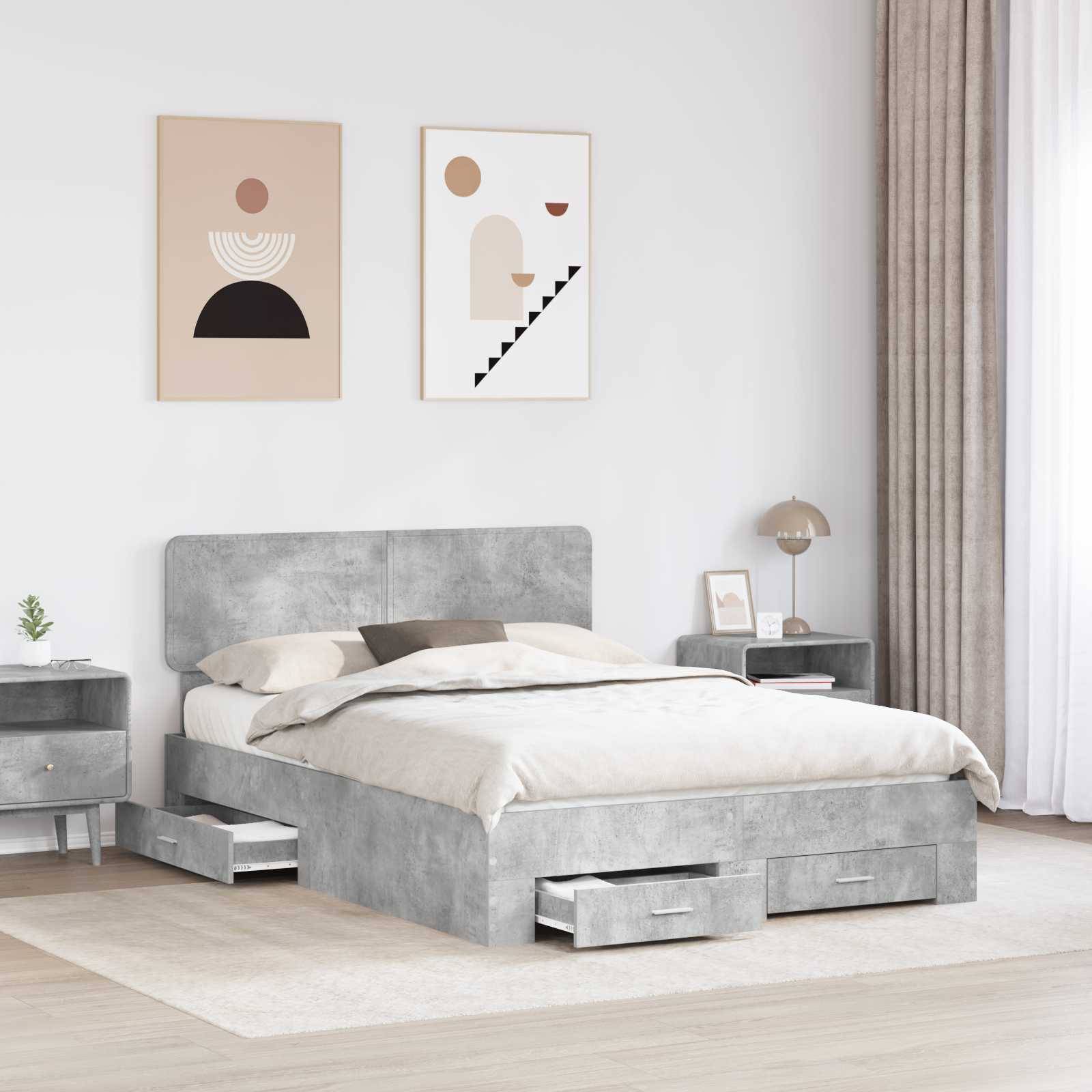 vidaXL Bettrahmen mit Kopfteil Beton Grau 150 x 200 cm Holzwerkstoff