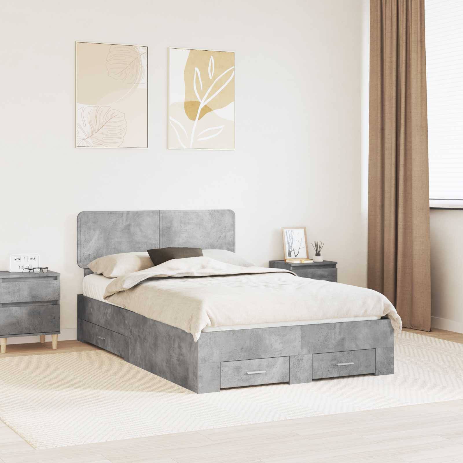 vidaXL Bettrahmen mit Kopfteil Beton Grau 120 x 190 cm Holzwerkstoff