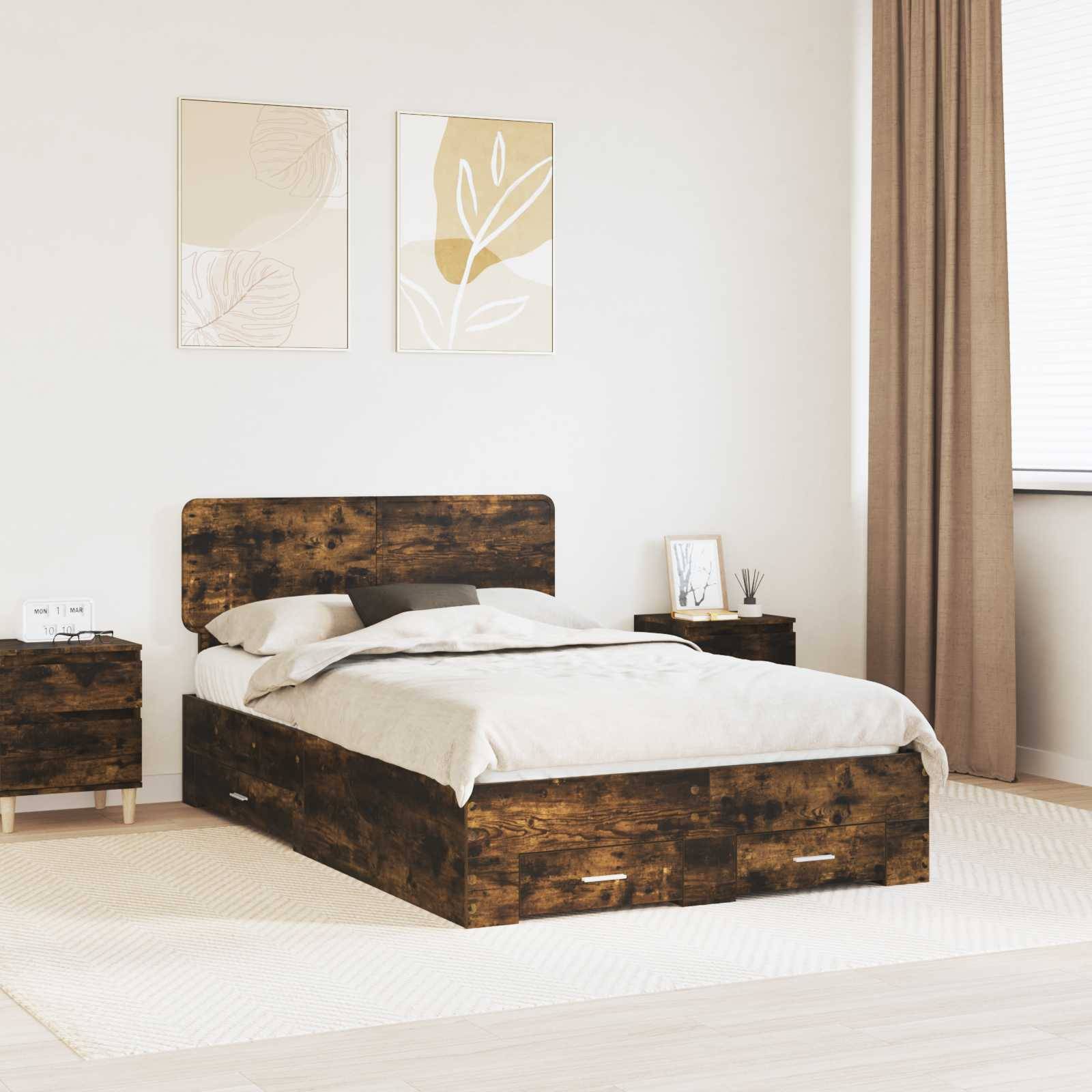 vidaXL Bettrahmen Geräucherte Eiche 120 x 200 cm Holzwerkstoff