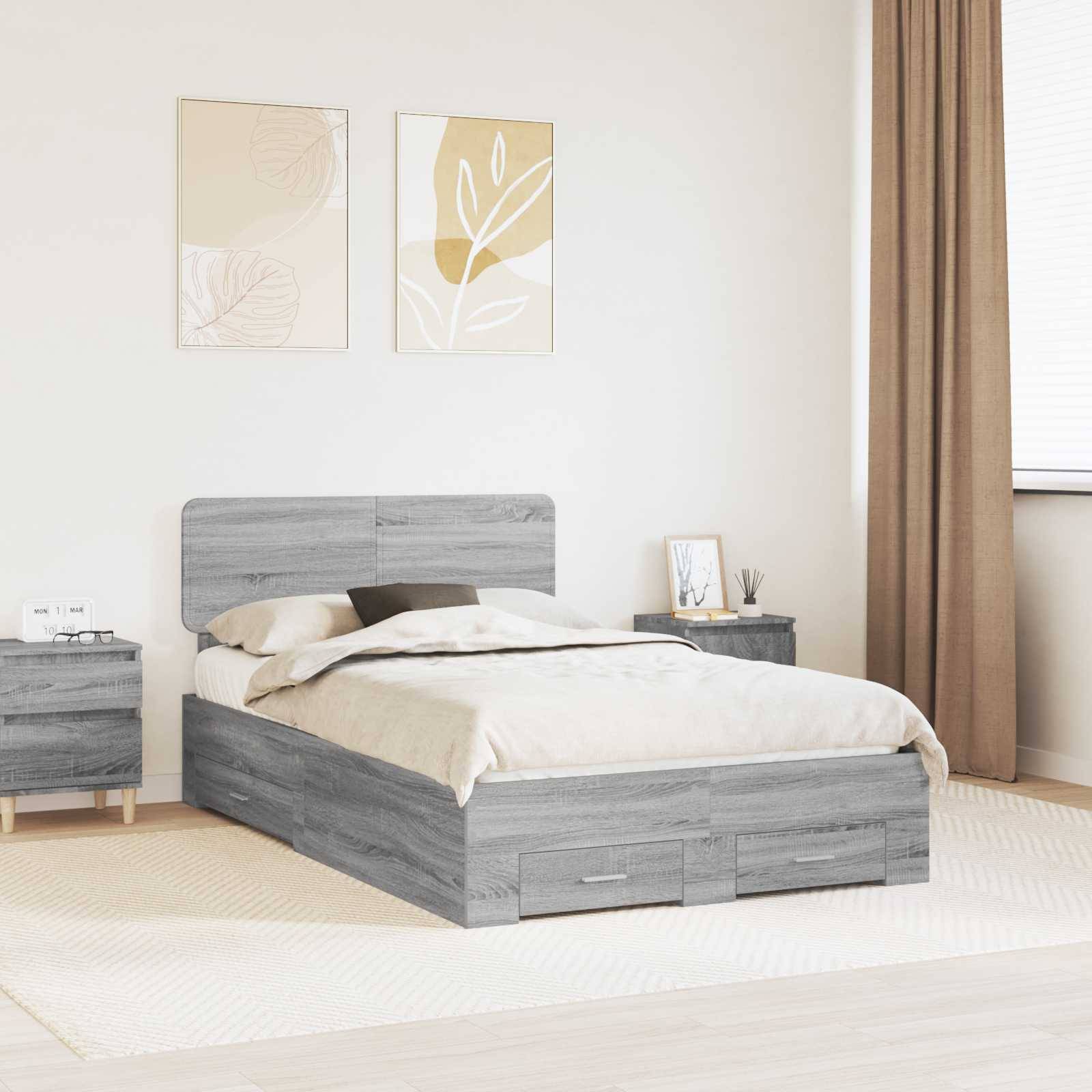 vidaXL Bettrahmen Graues Sonoma 120 x 200 cm Holzwerkstoff