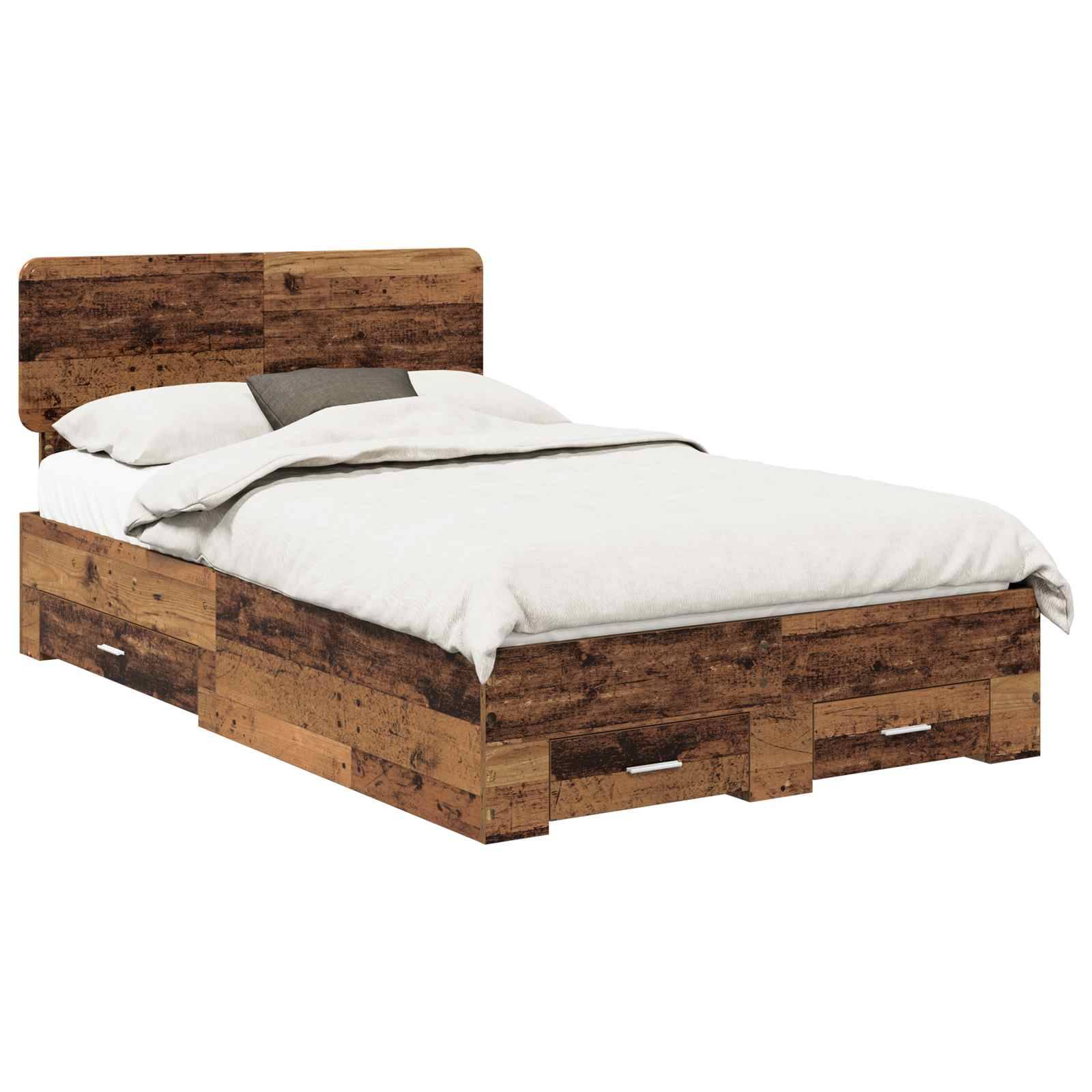 vidaXL Bettrahmen mit Kopfteil Altholz 120 x 190 cm Holzwerkstoff