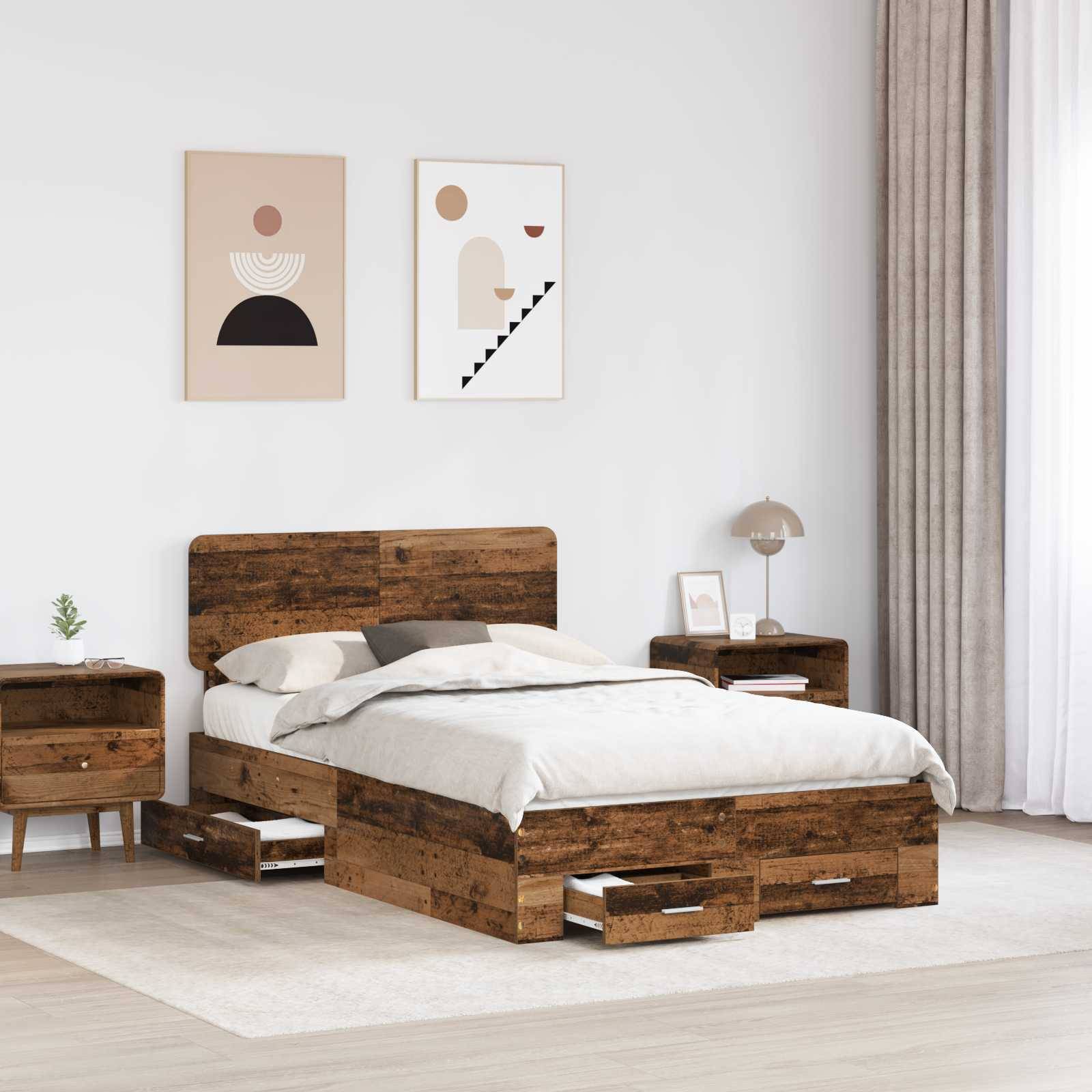 vidaXL Bettrahmen mit Kopfteil Altholz 120 x 190 cm Holzwerkstoff