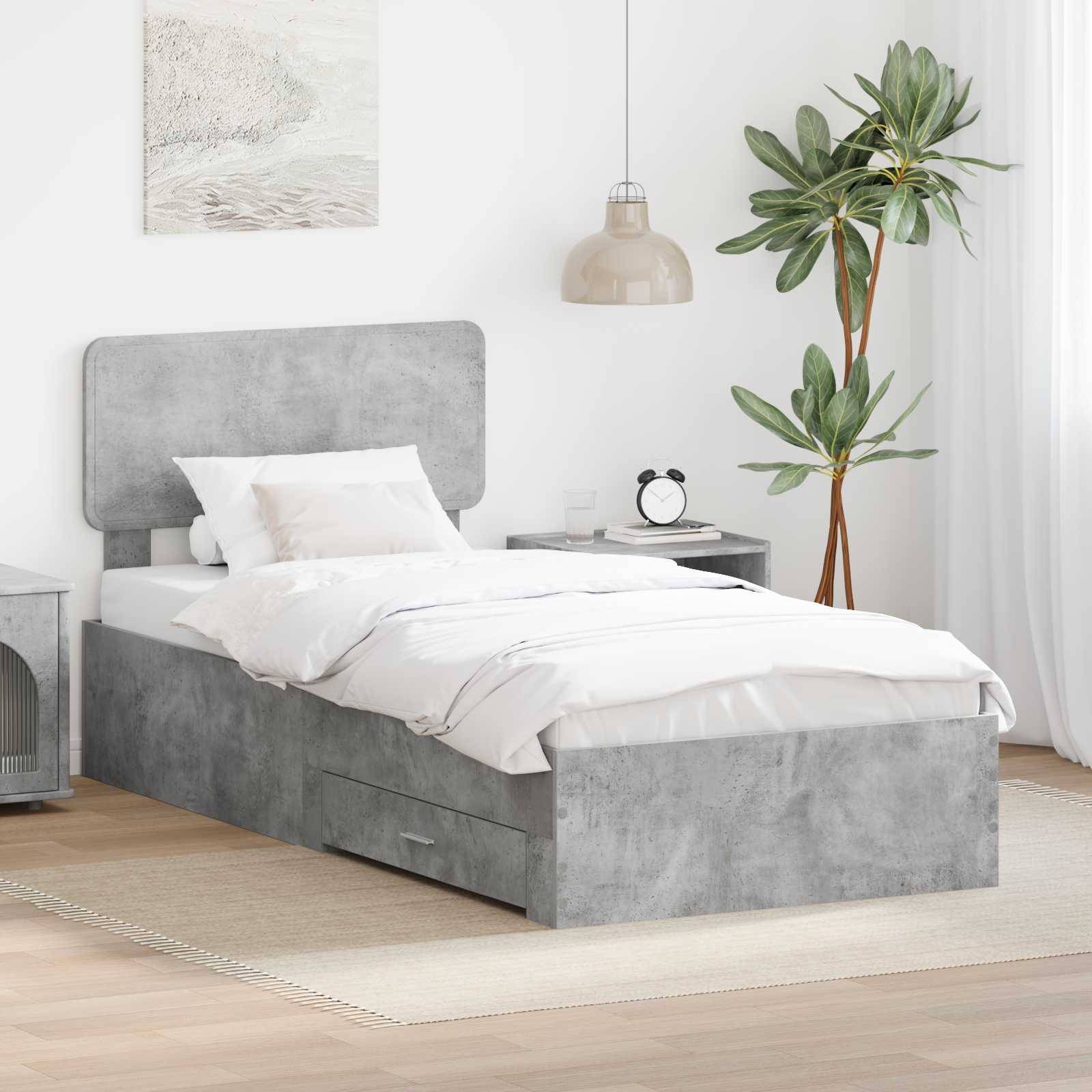 vidaXL Bettrahmen mit Kopfteil Beton Grau 90 x 200 cm Holzwerkstoff