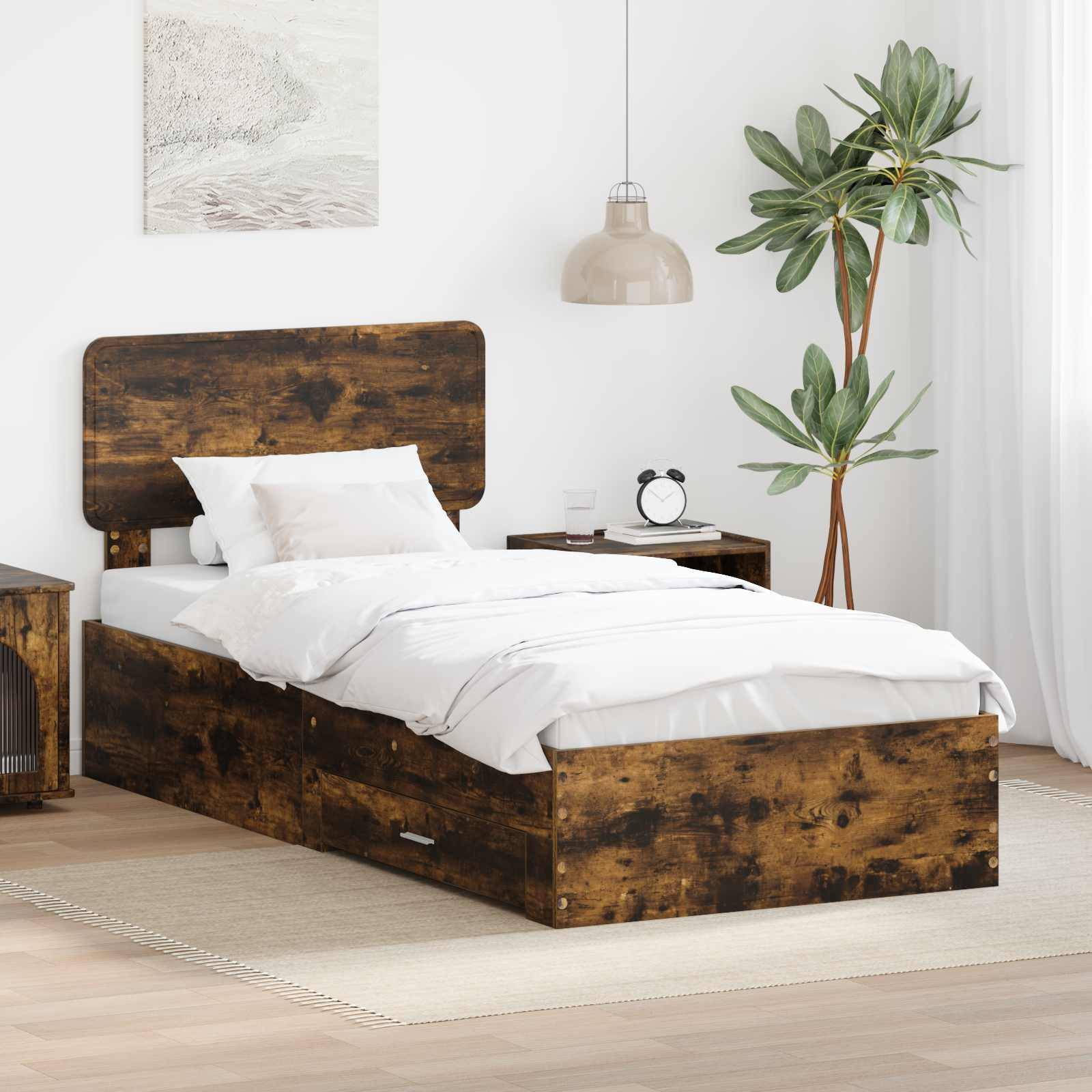 vidaXL Bettrahmen Geräucherte Eiche 75 x 190 cm Holzwerkstoff