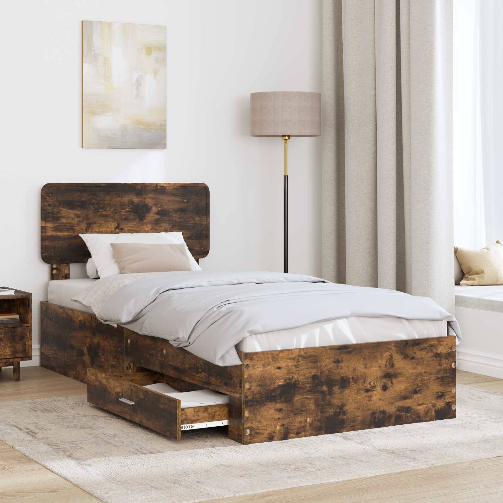 vidaXL Bettrahmen Geräucherte Eiche 90 x 200 cm Holzwerkstoff