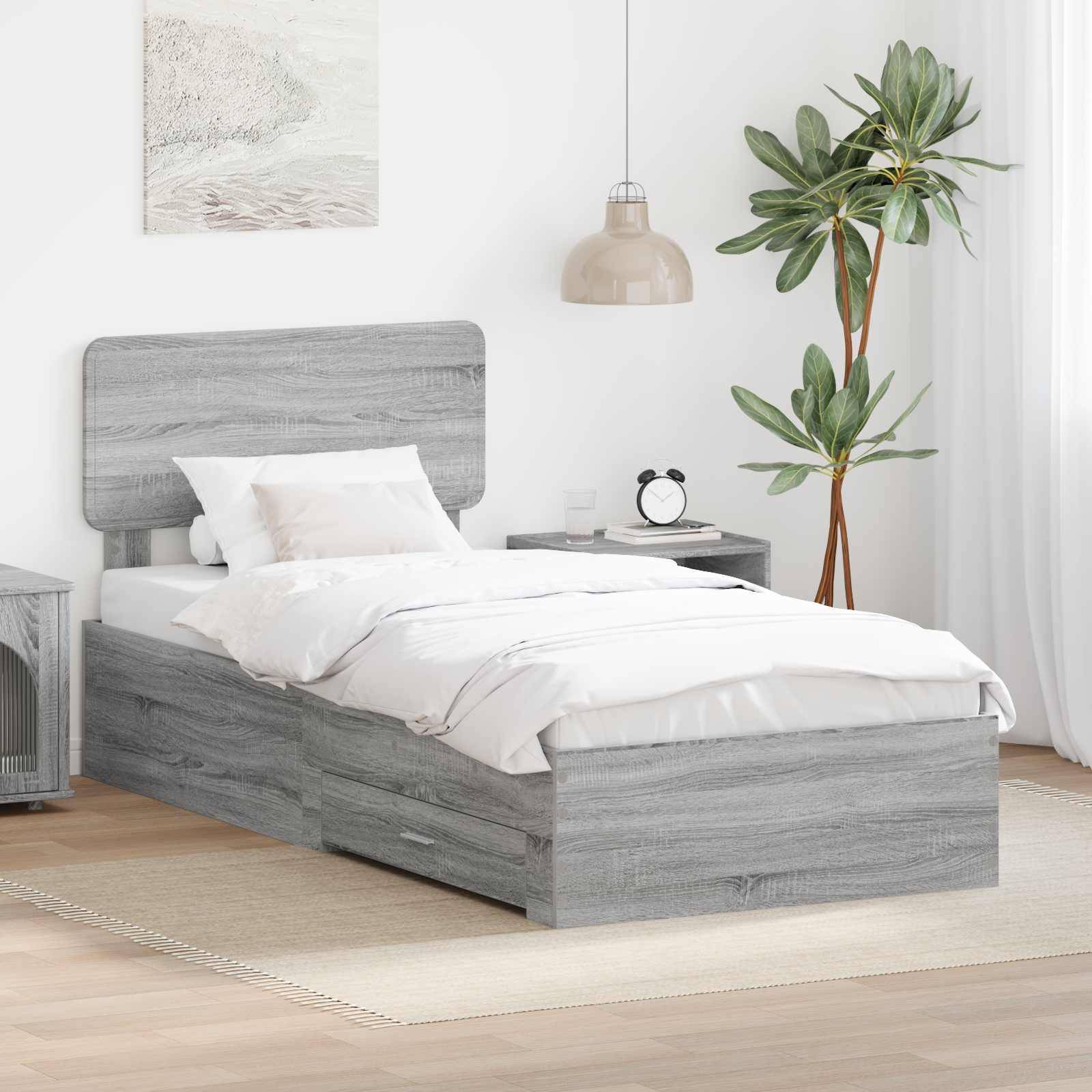 vidaXL Bettrahmen mit Kopfteil Graues Sonoma 90 x 200 cm Holzwerkstoff