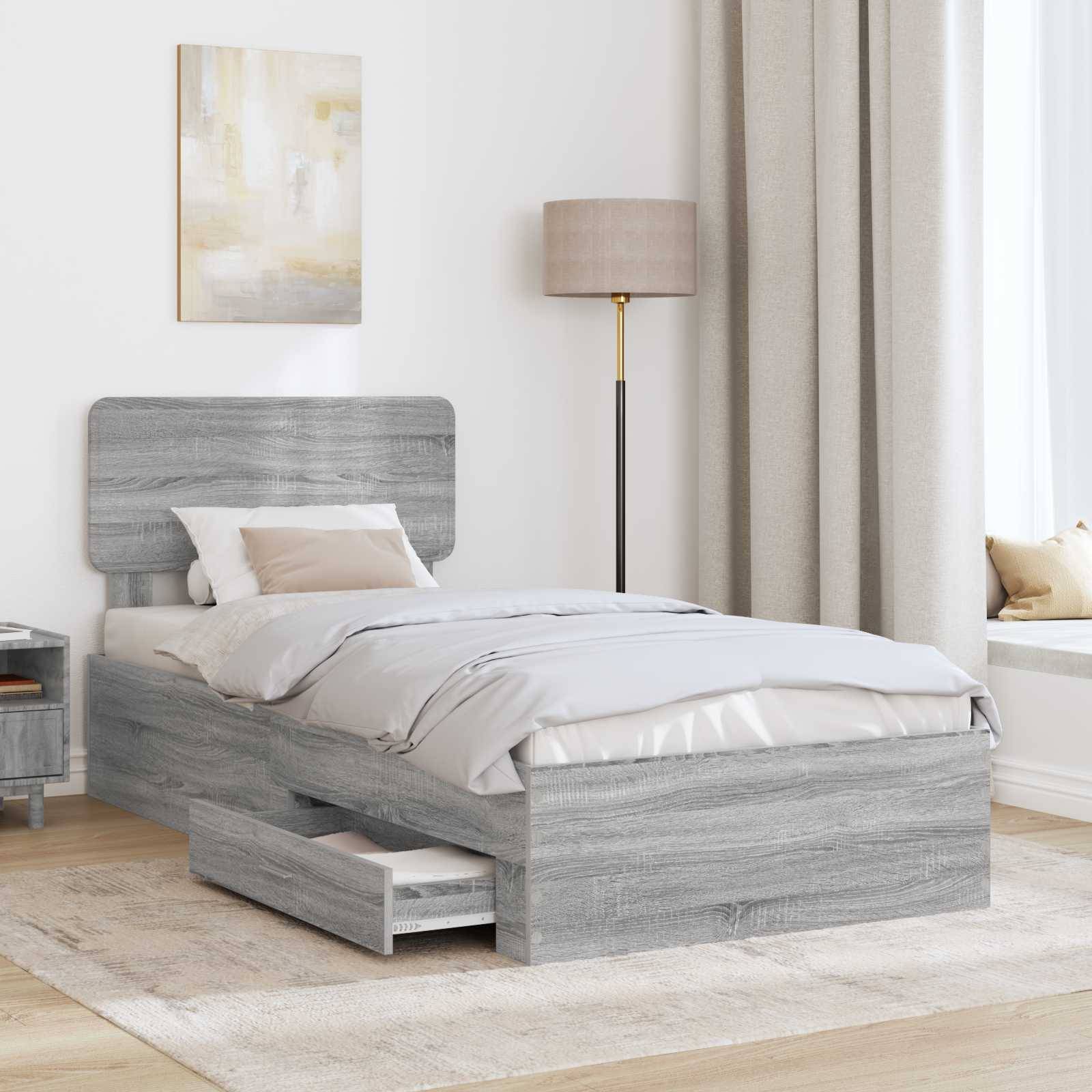 vidaXL Bettrahmen mit Kopfteil Graues Sonoma 75 x 190 cm Holzwerkstoff