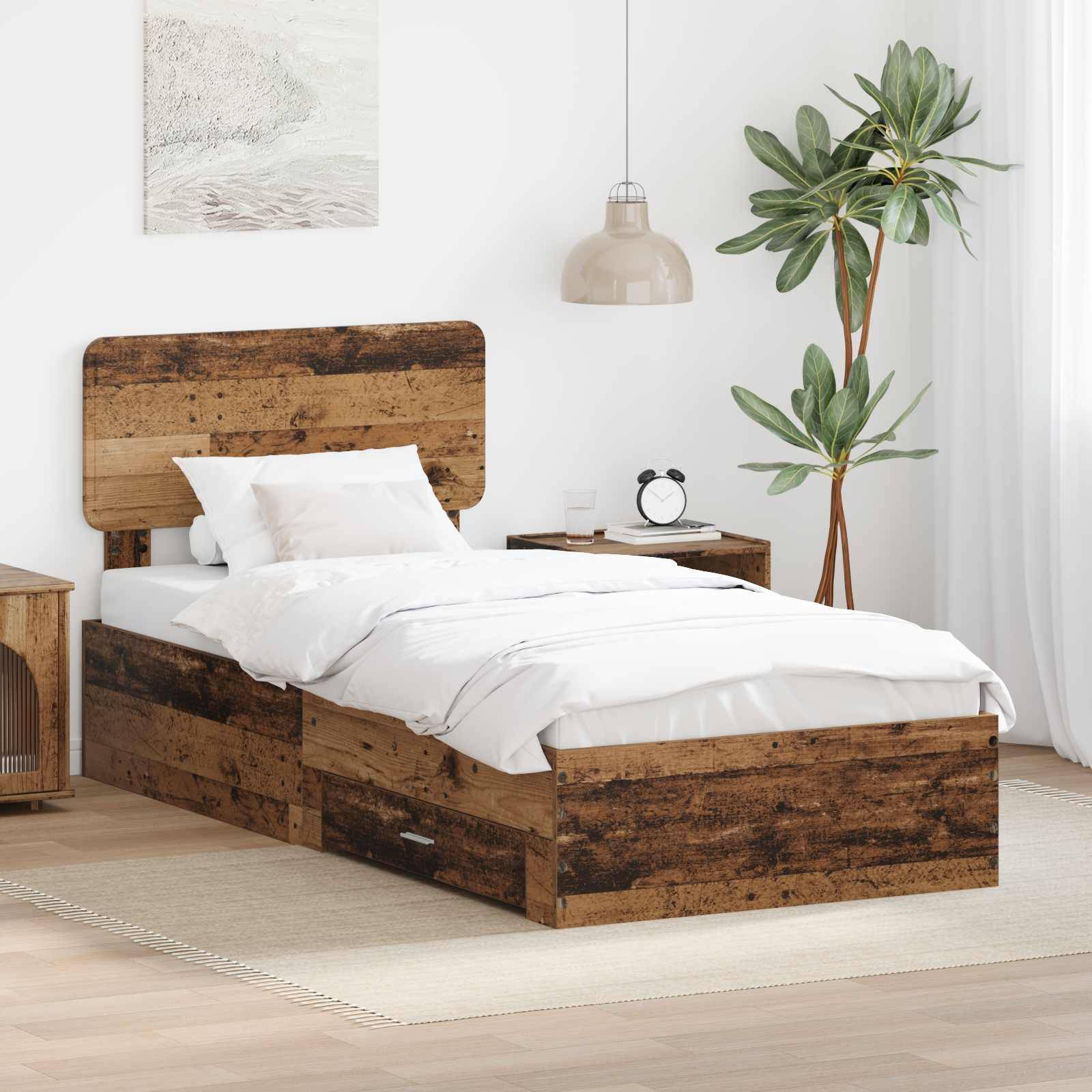 vidaXL Bettrahmen mit Kopfteil Altholz 90 x 200 cm Holzwerkstoff