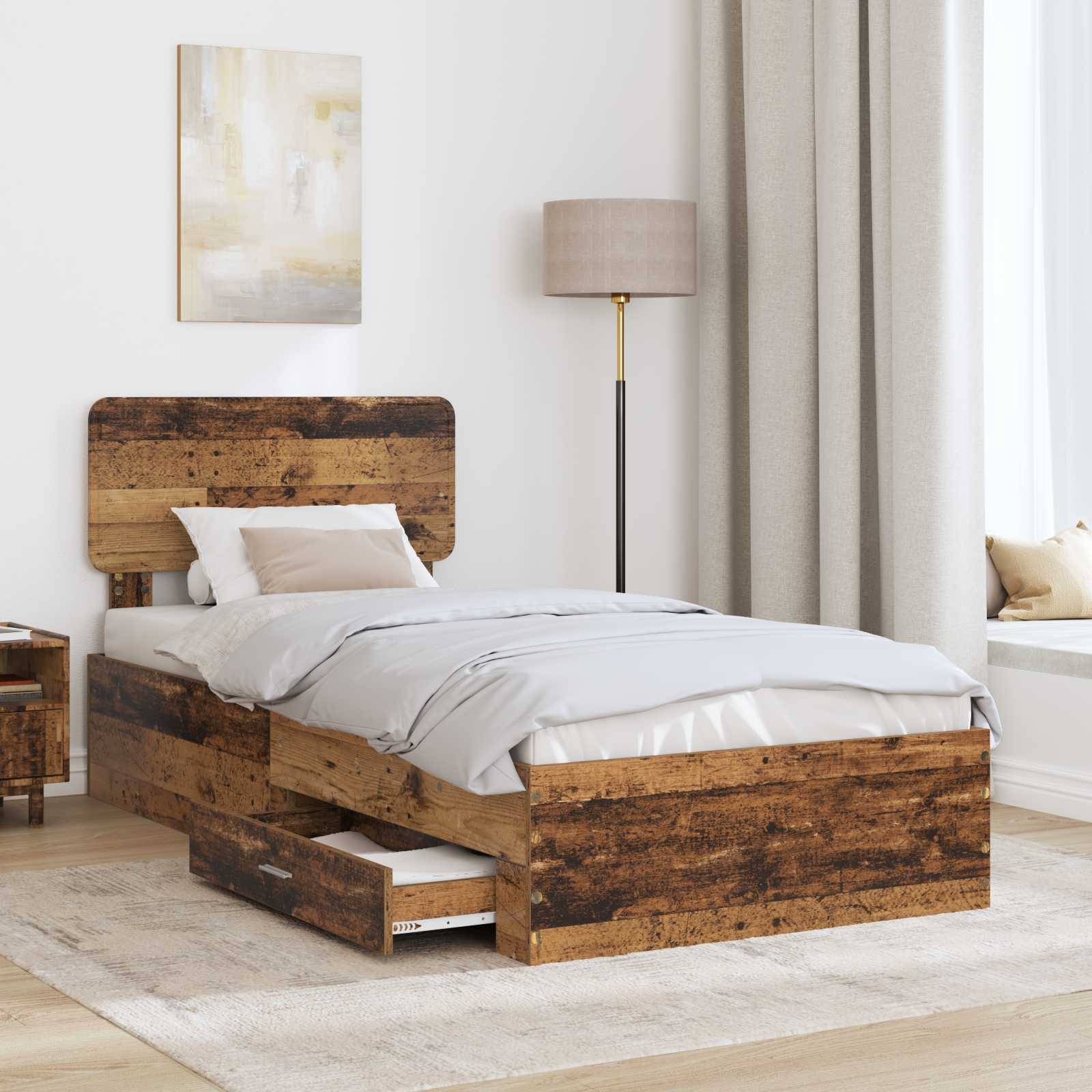 vidaXL Bettrahmen mit Kopfteil Altholz 90 x 200 cm Holzwerkstoff