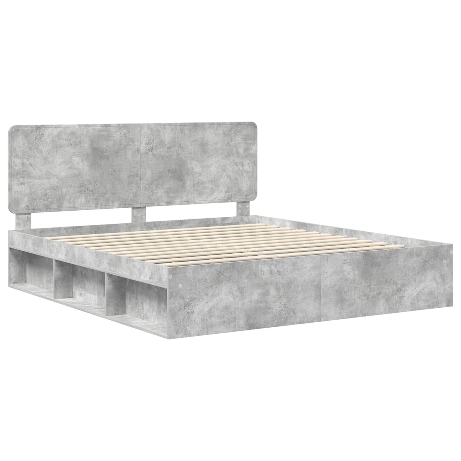 vidaXL Bettrahmen mit Kopfteil Beton 180 x 200 cm Massives Kiefernholz