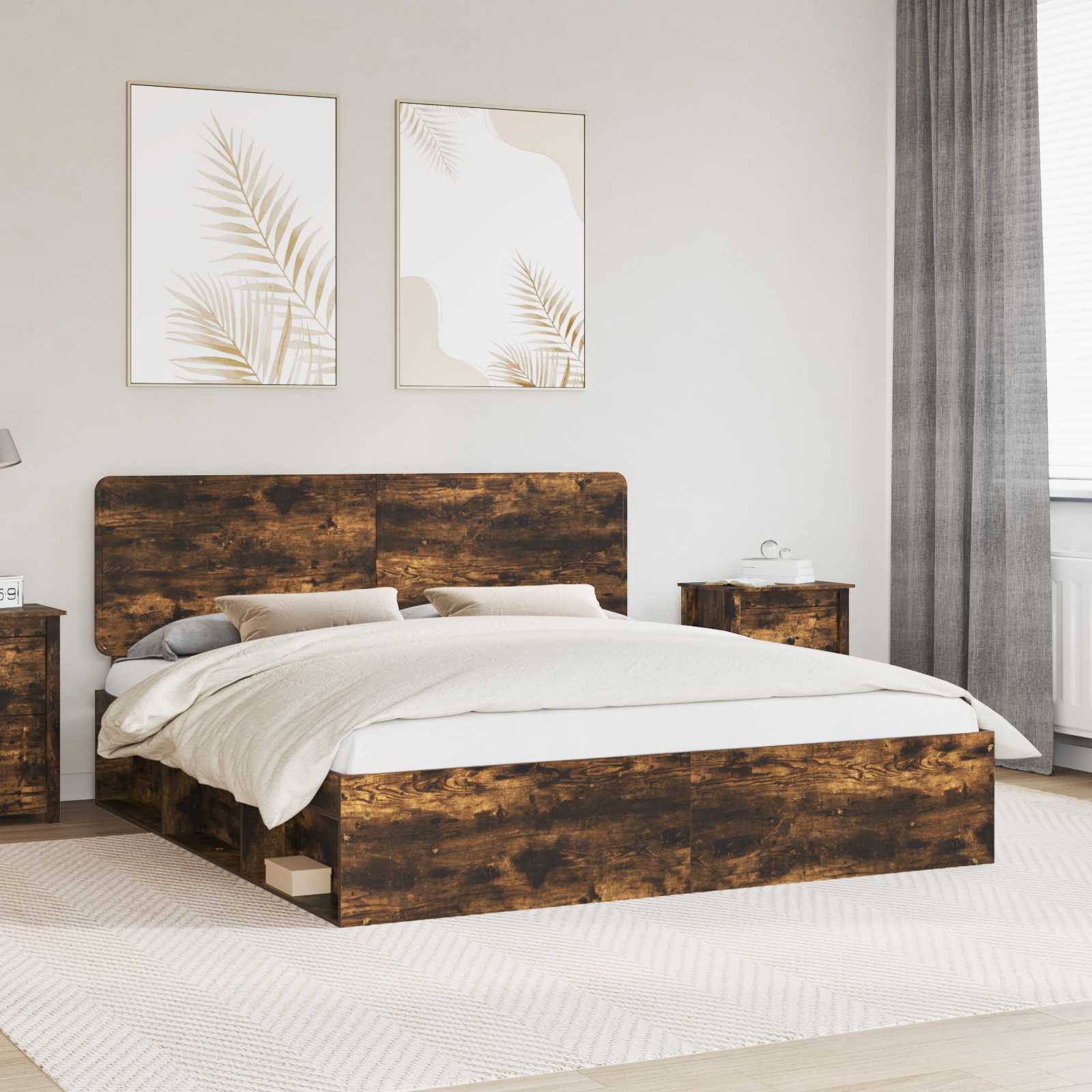 vidaXL Bettrahmen Geräucherte Eiche 200 x 200 cm Massives Kiefernholz