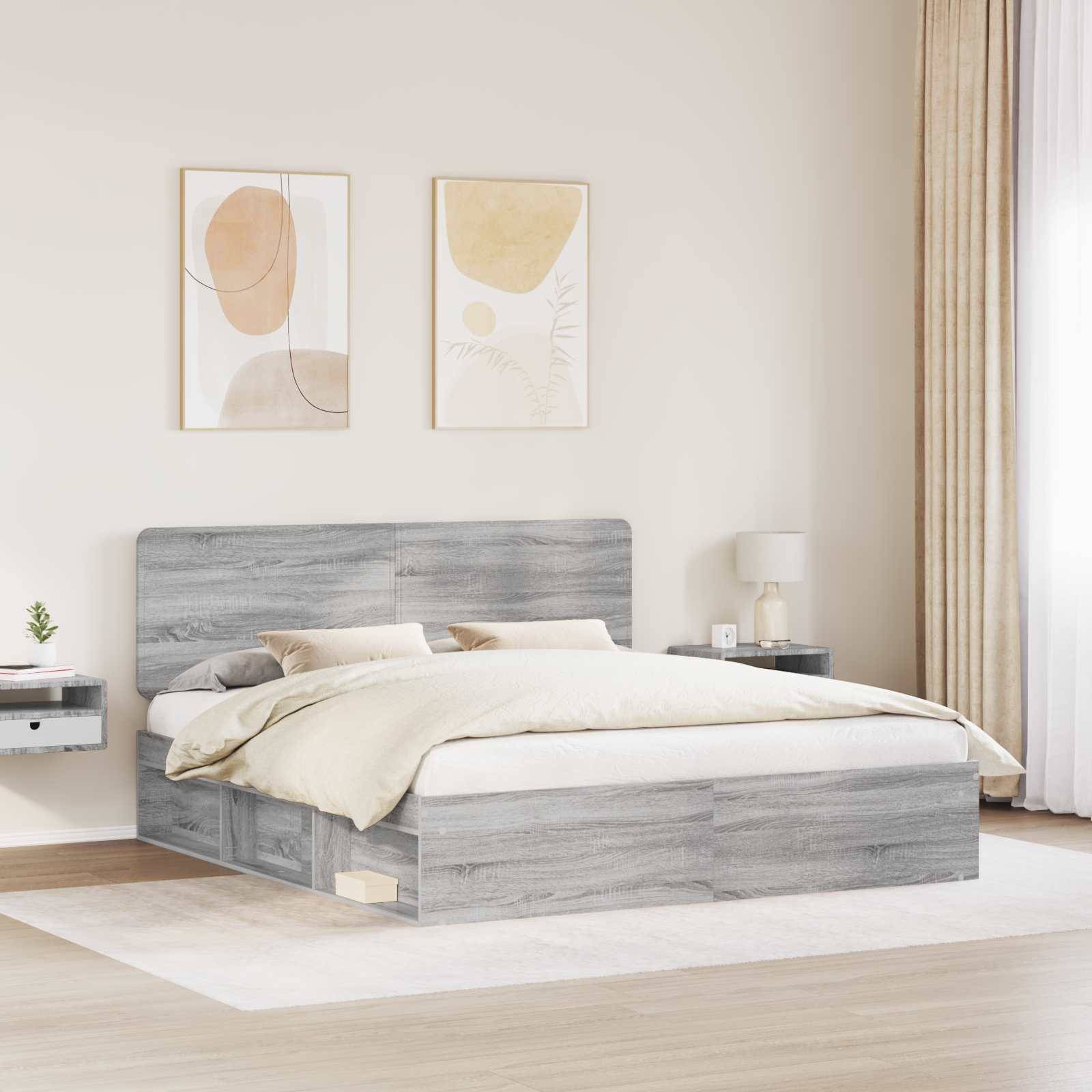 vidaXL Bettrahmen Graues Sonoma 200 x 200 cm Massives Kiefernholz