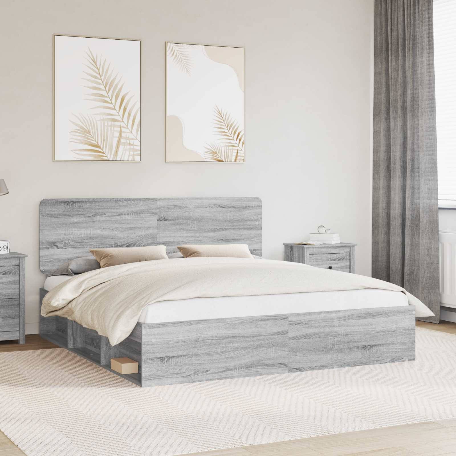 vidaXL Bettrahmen Graues Sonoma 200 x 200 cm Massives Kiefernholz
